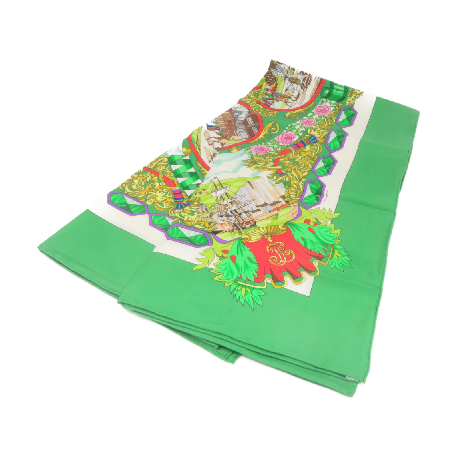 HERMES 【激減優惠】絲質Scarf 90x90絲巾綠色/彩色