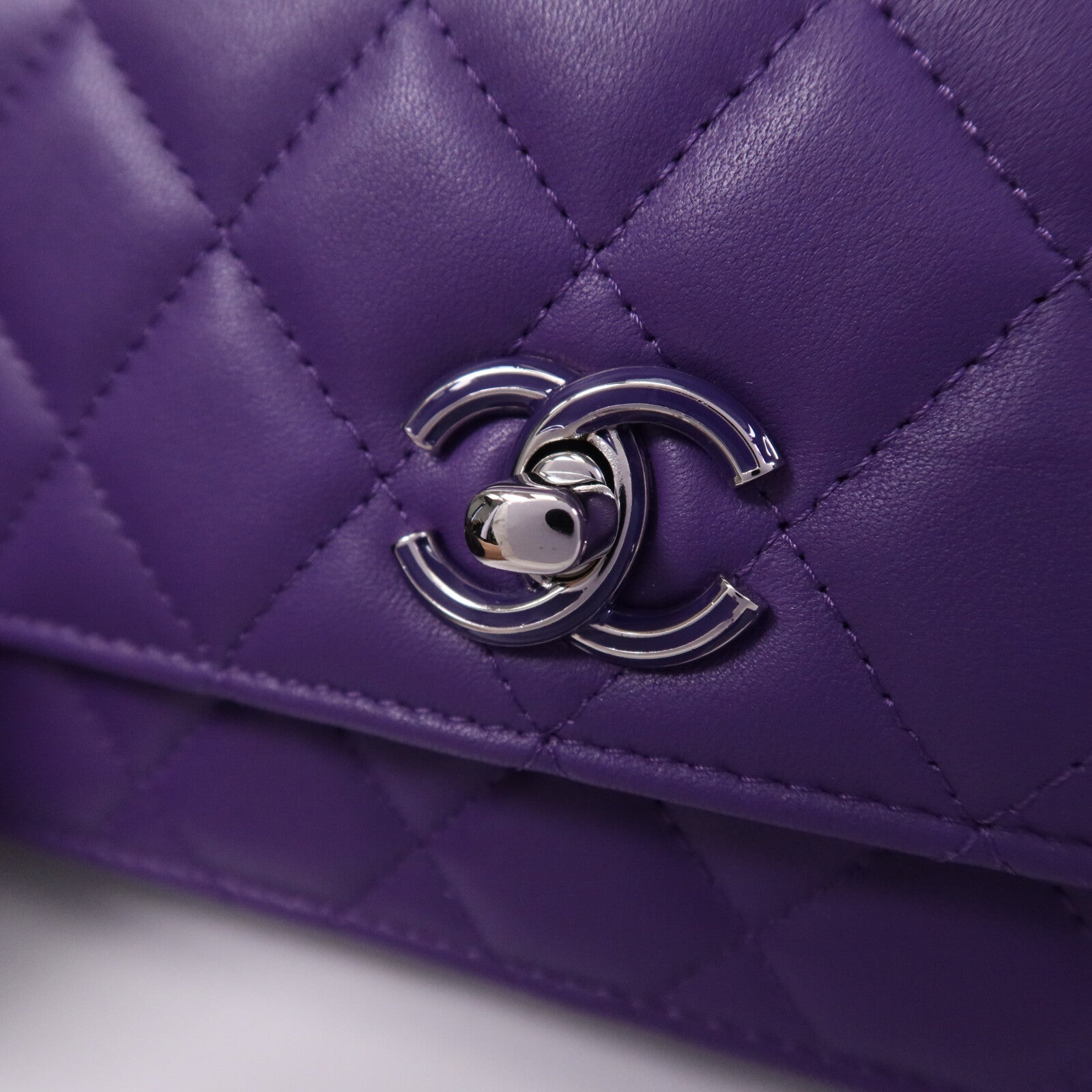 CHANEL 羊皮皮革Top Handle Chain Bag銀扣鏈帶手挽肩背兩用袋