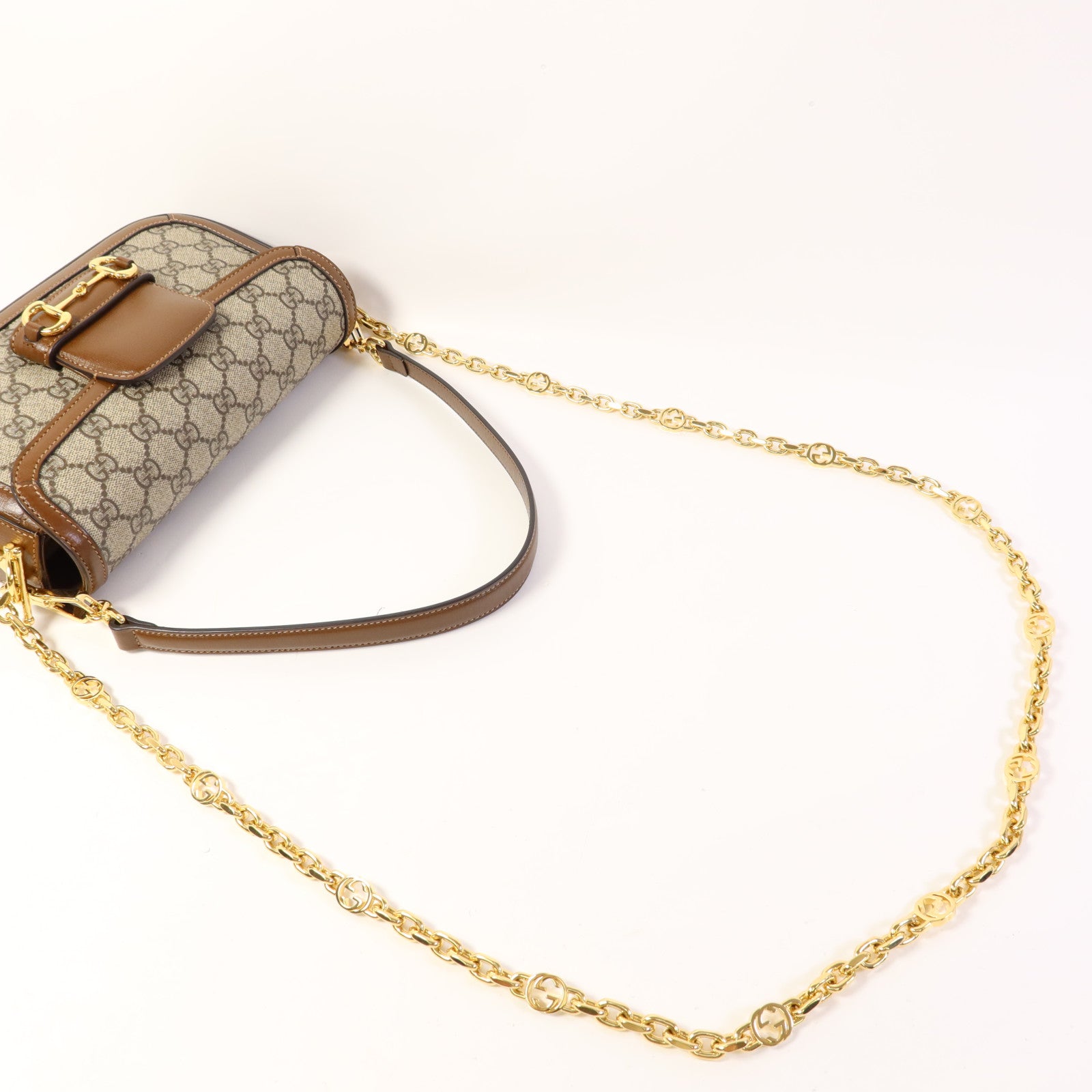 GUCCI 塗層帆布Horsebit 1955金扣手挽肩背兩用袋