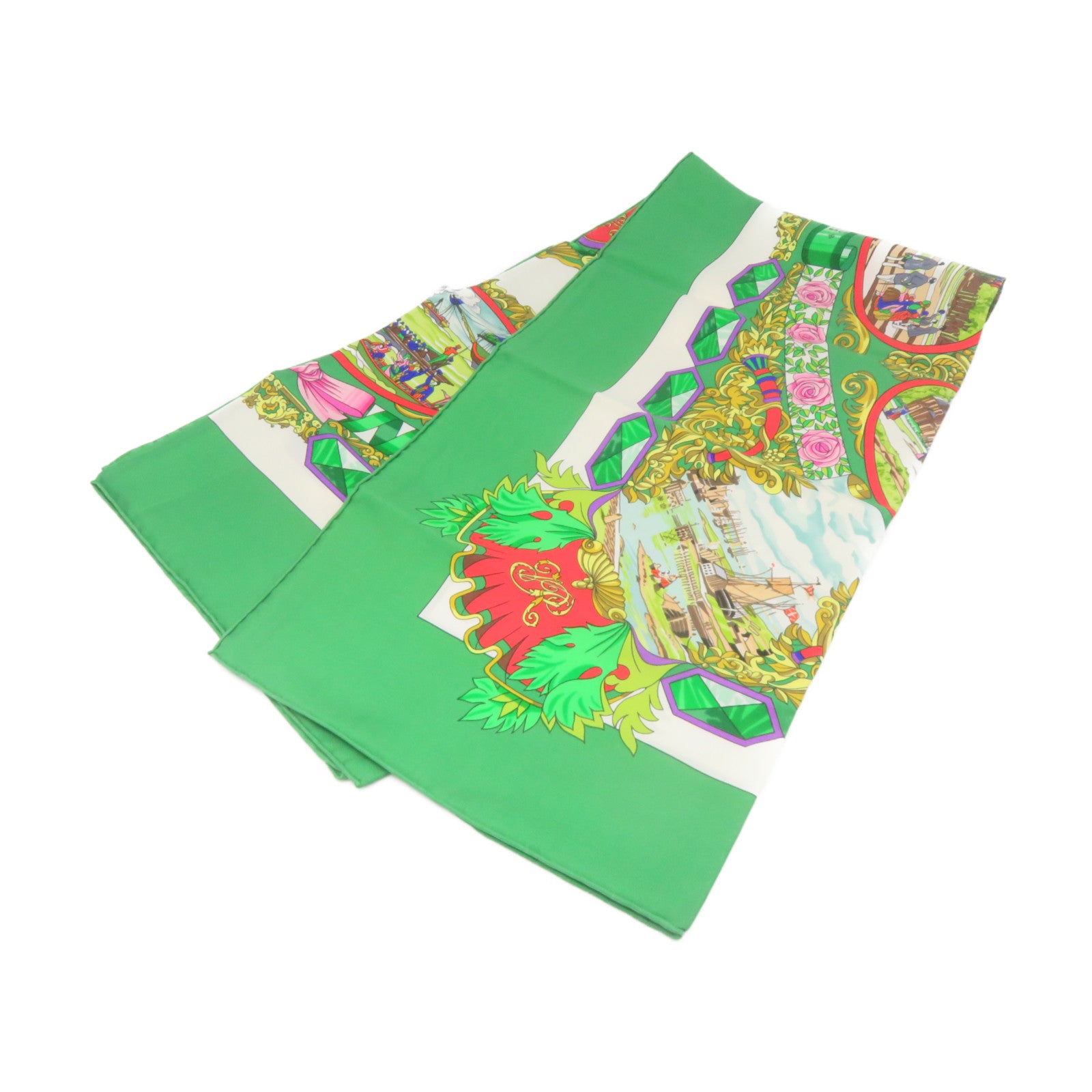 HERMES 【激減優惠】絲質Scarf 90x90絲巾綠色/彩色
