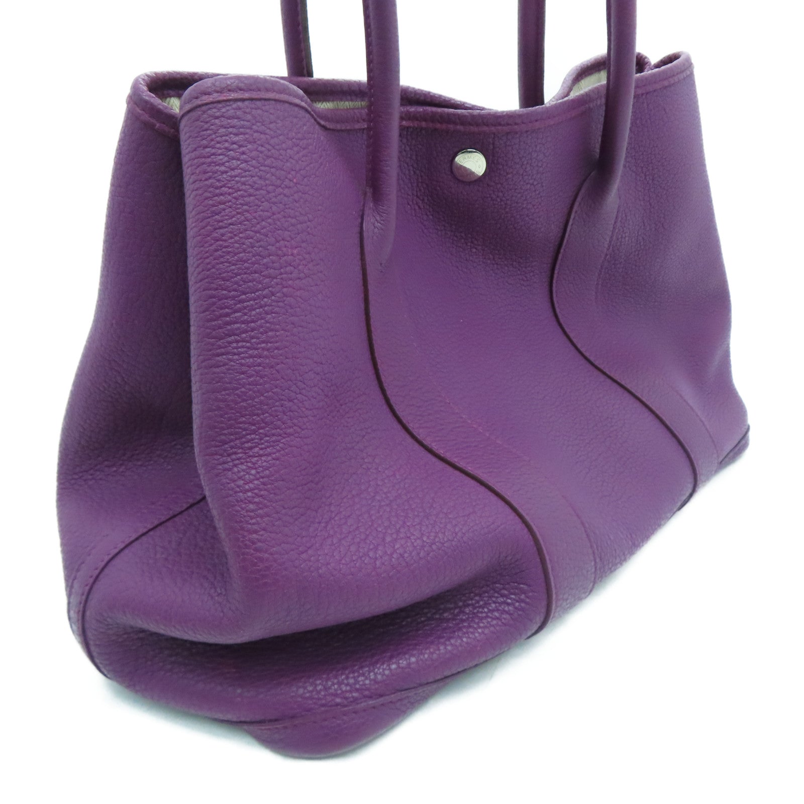 HERMES Negonda Leather GardenParty PM Silver Button Handle Bag Parme / Purple