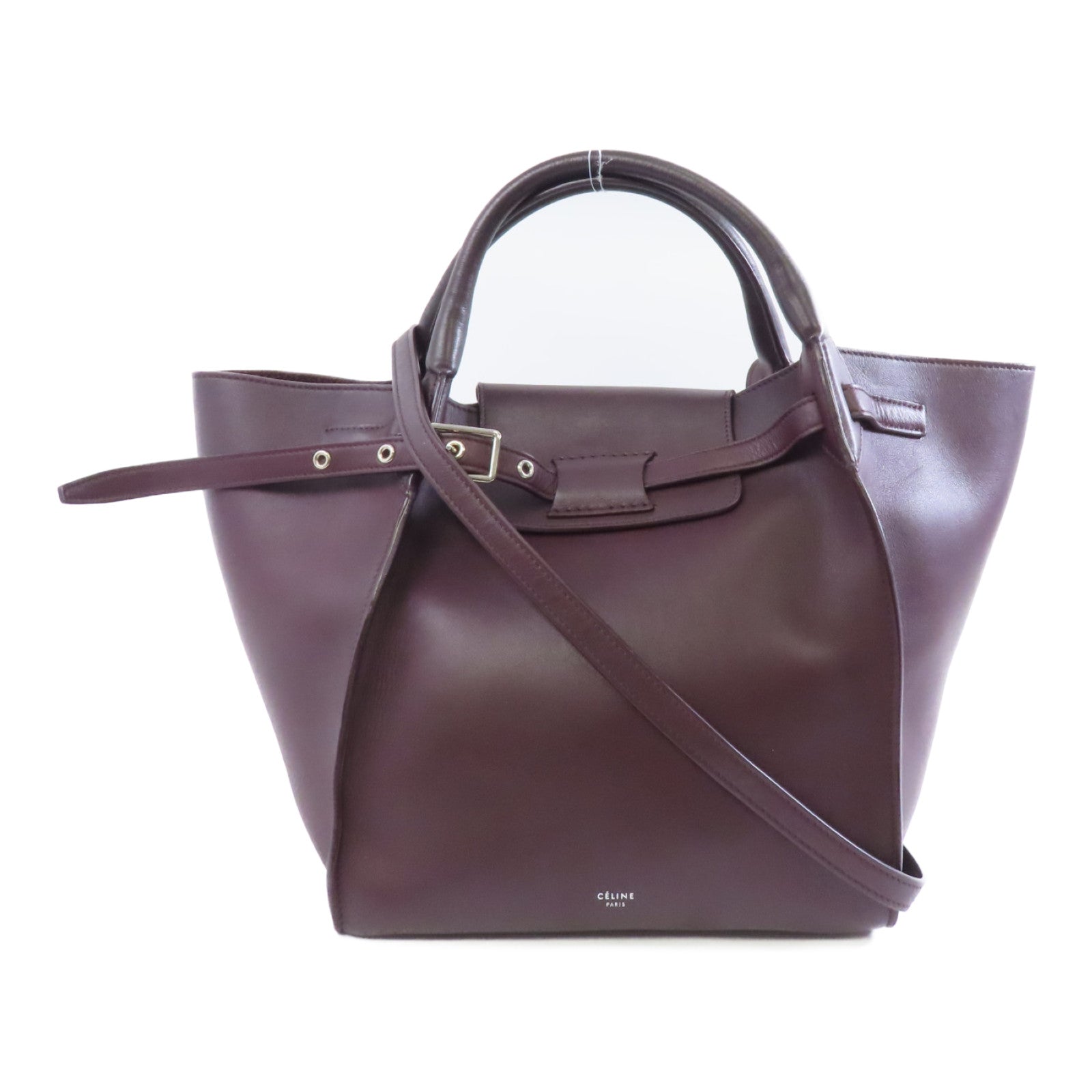CELINE 牛皮皮革2way Shoulder Bag銀扣手挽肩背兩用袋酒紅色