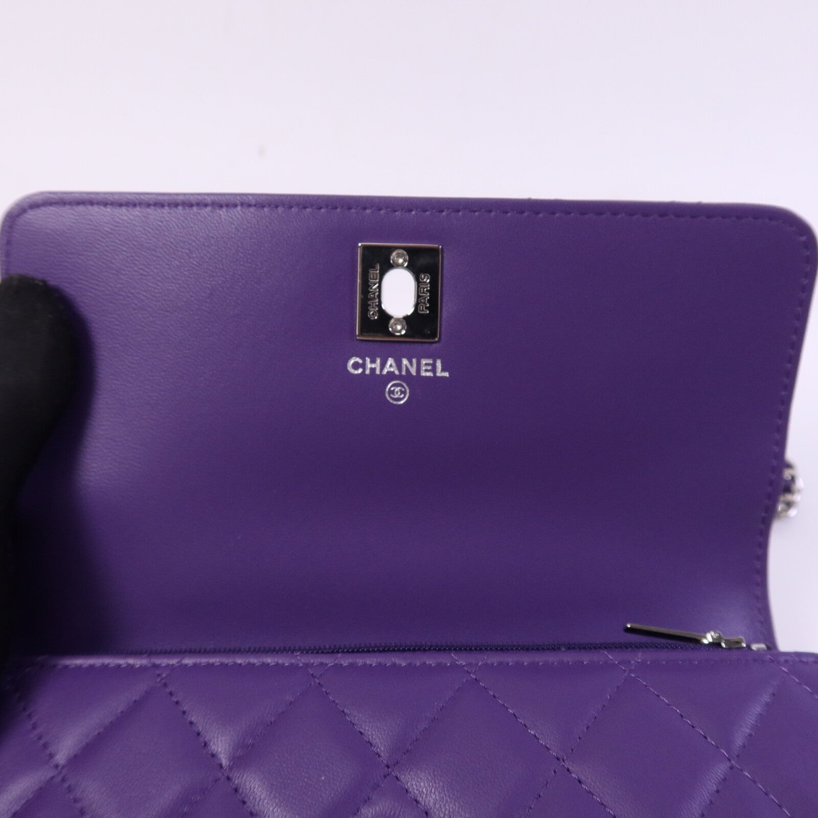 CHANEL 羊皮皮革Top Handle Chain Bag銀扣鏈帶手挽肩背兩用袋