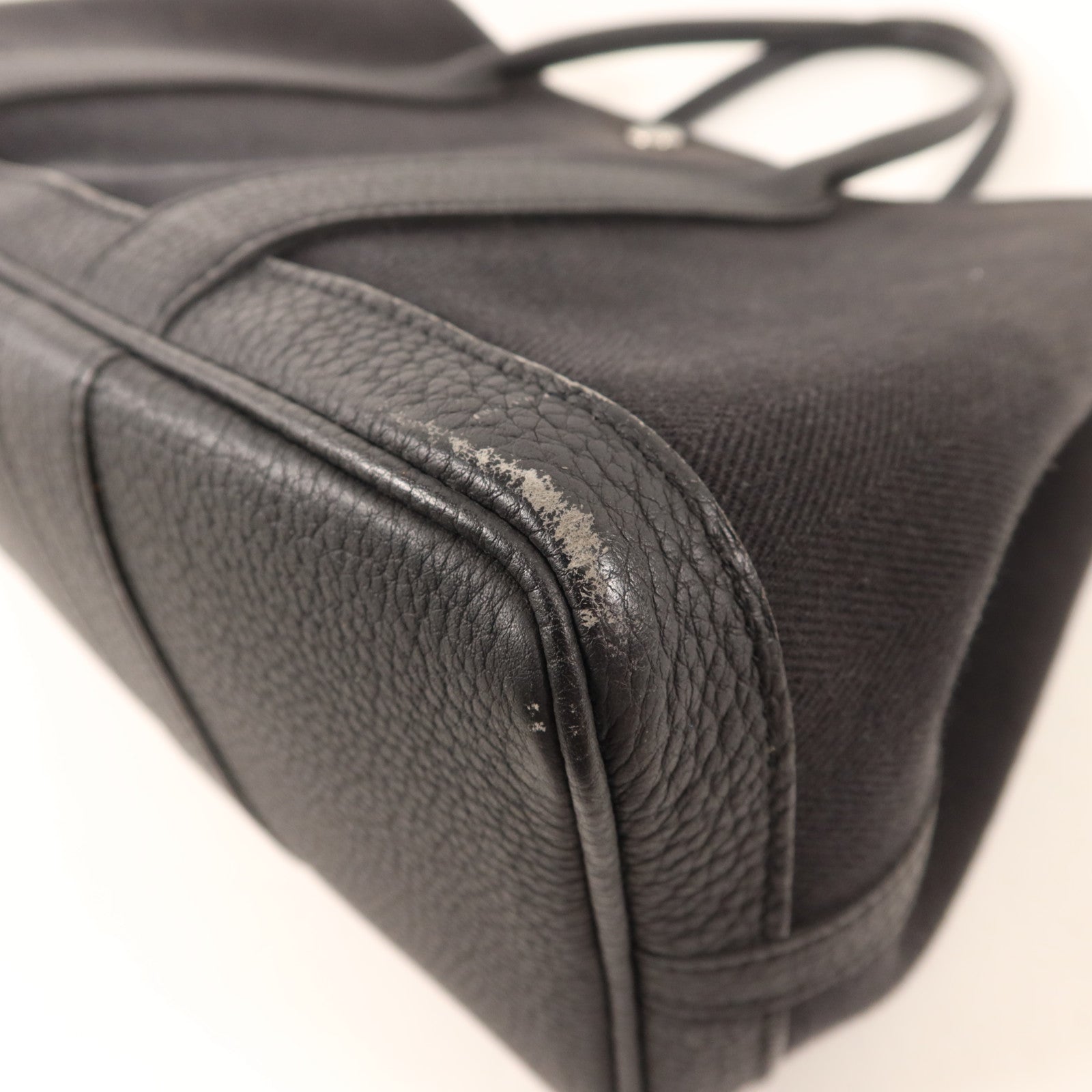 HERMES 帆布/Negonda皮革Garden Party TPM銀扣手挽袋Noir/Blue Indigo