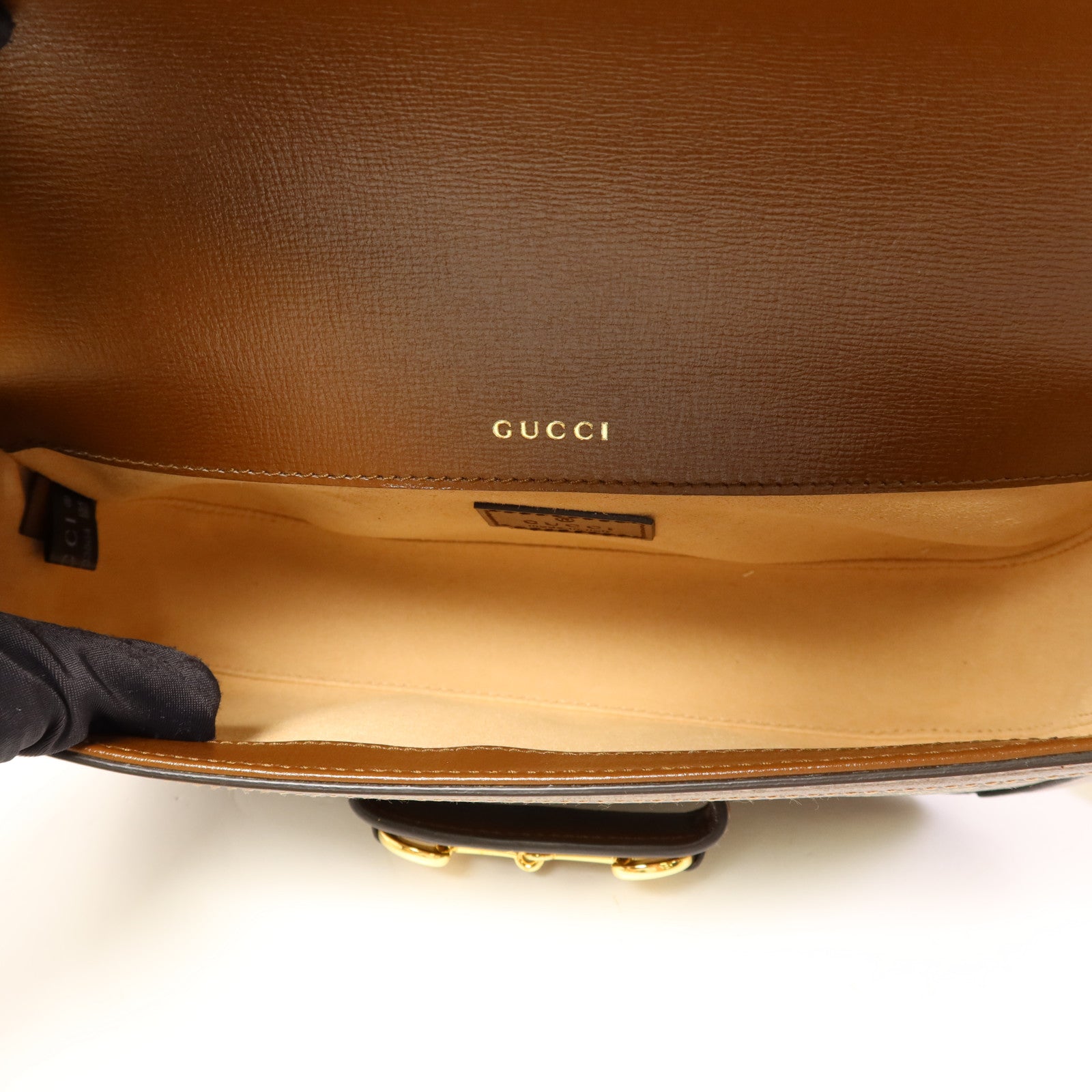 GUCCI 塗層帆布Horsebit 1955金扣手挽肩背兩用袋