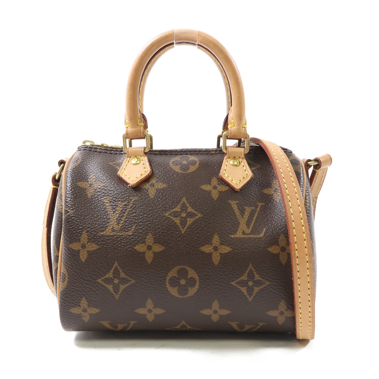 LOUIS VUITTON Monogram Nano Speedy金扣手挽肩背兩用袋棕色
