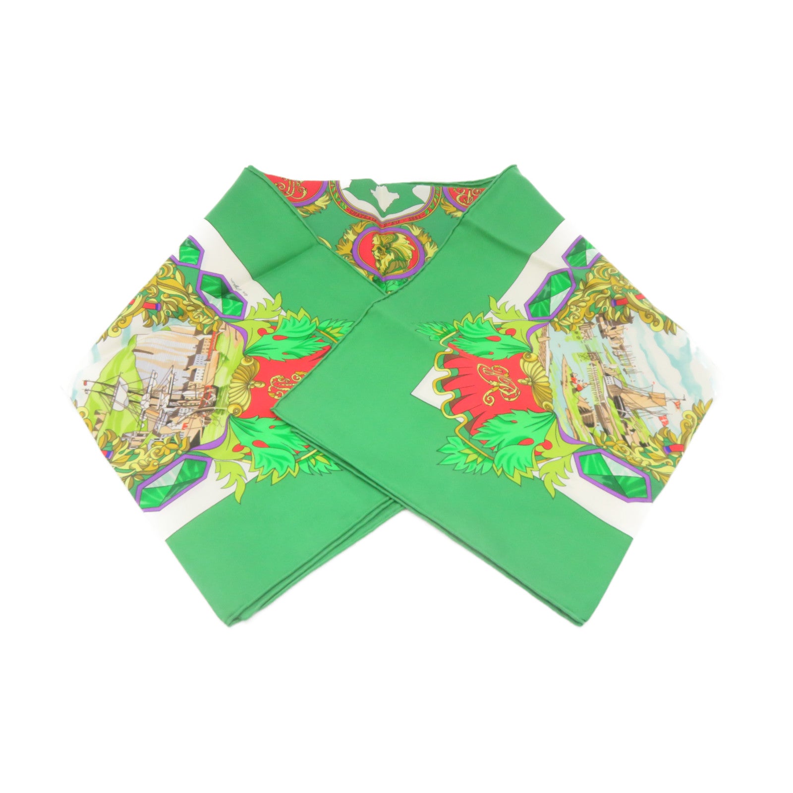 HERMES 【激減優惠】絲質Scarf 90x90絲巾綠色/彩色