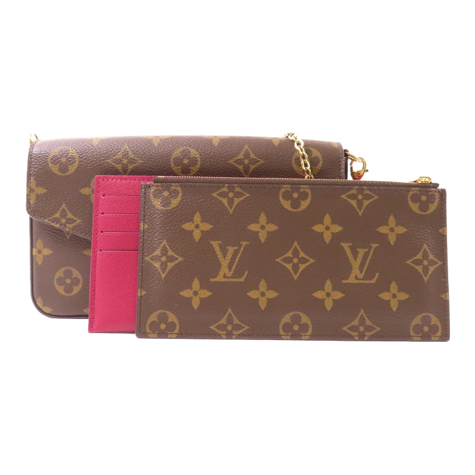 LOUIS VUITTON Monogram Pochette Felicie金扣鏈帶肩背袋棕色