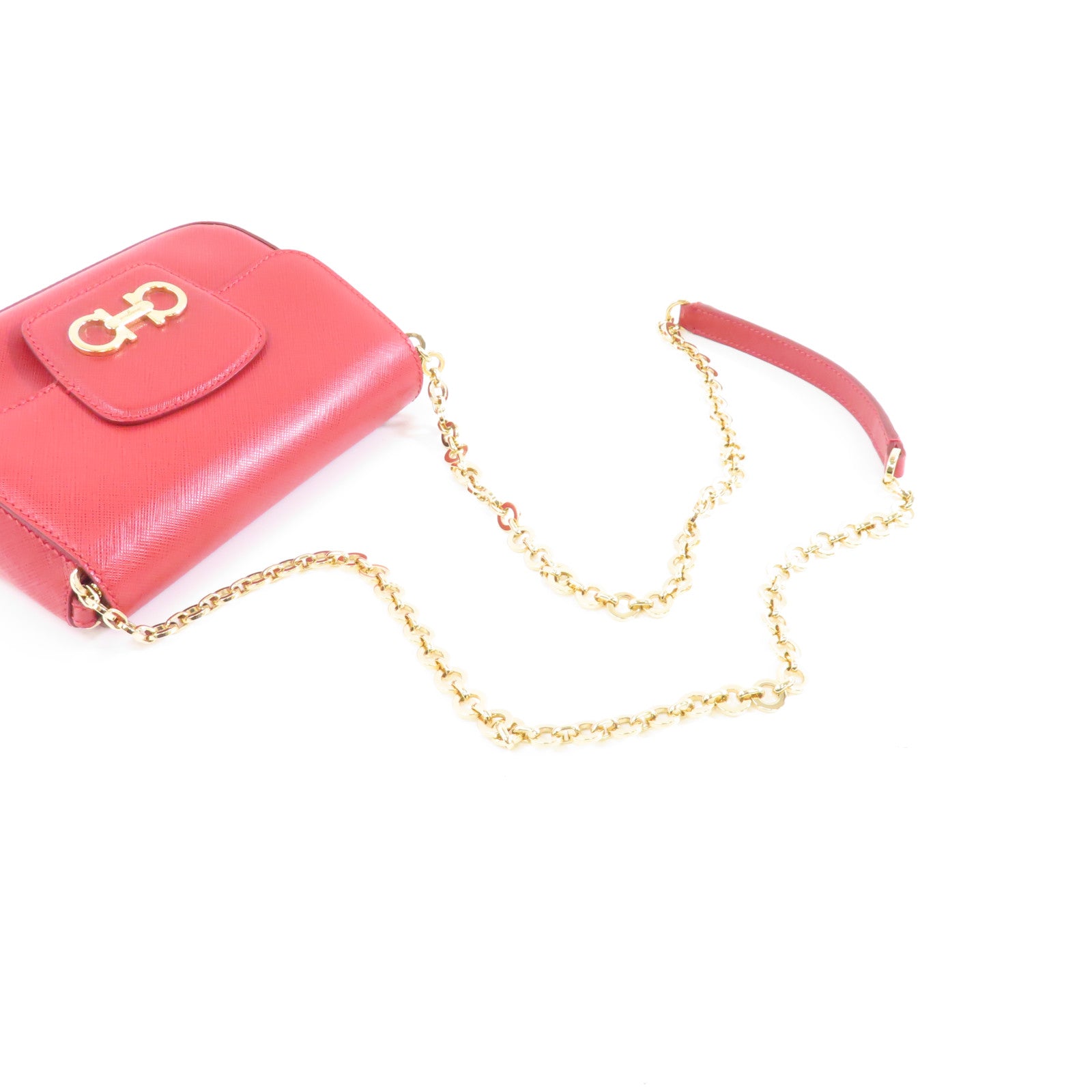 Salvatore Ferragamo 牛皮皮革Chain Shoulder金扣鏈帶肩背袋紅色