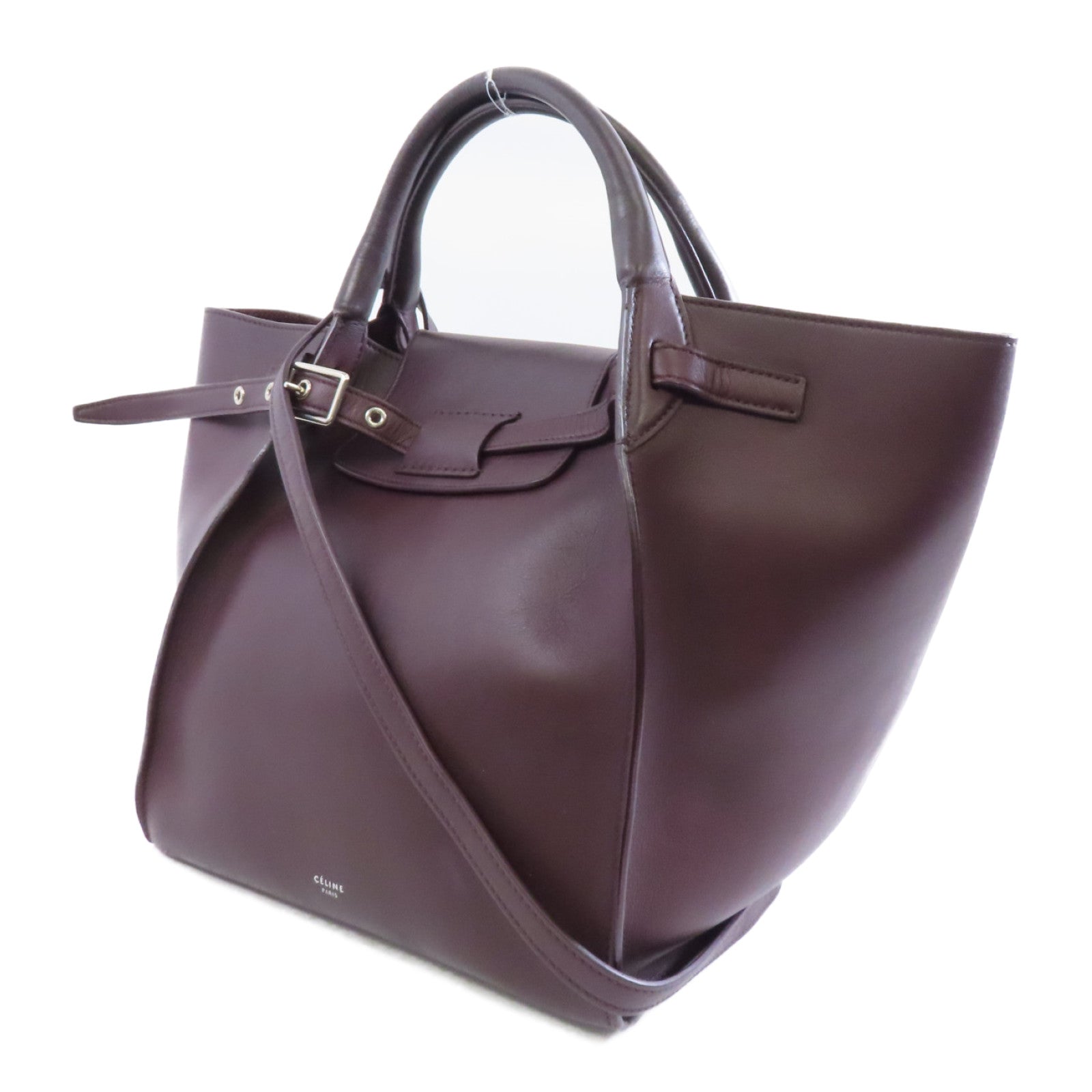 CELINE 牛皮皮革2way Shoulder Bag銀扣手挽肩背兩用袋酒紅色