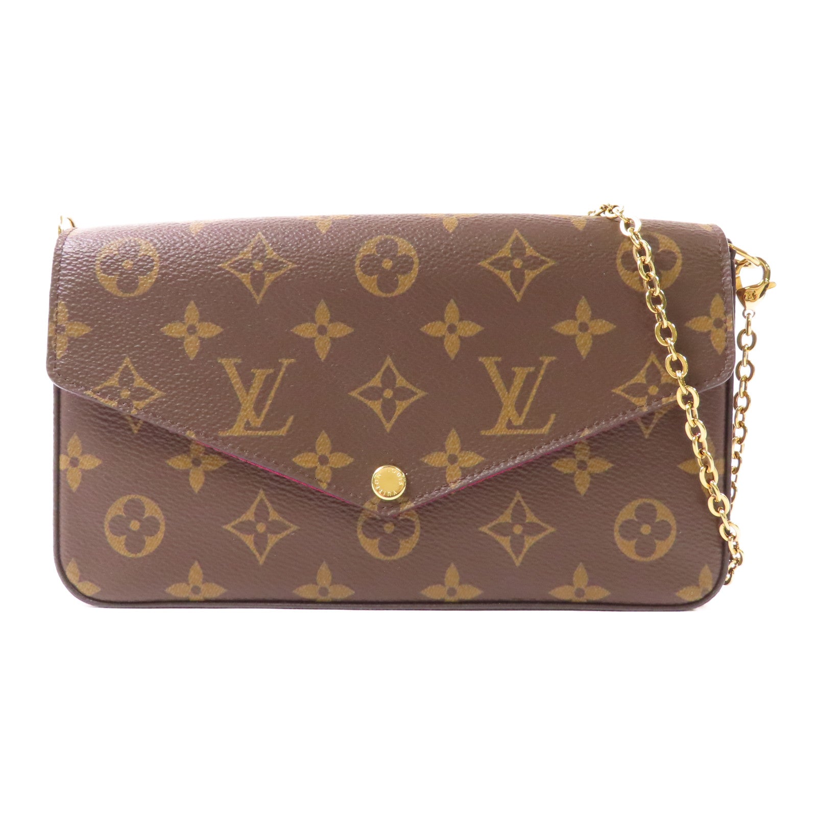 LOUIS VUITTON Monogram Pochette Felicie金扣鏈帶肩背袋棕色