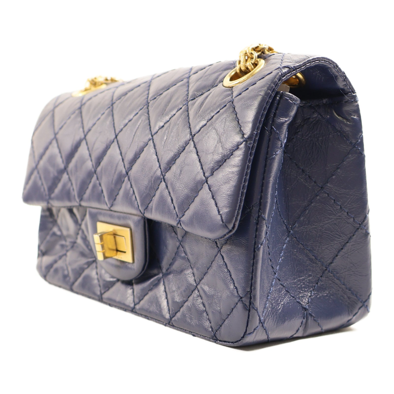 CHANEL CC GHW 2.55 Mini Chain Shoulder Bag Calfskin Leather Blue