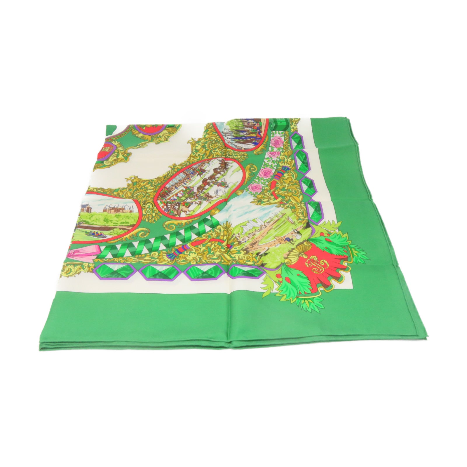 HERMES 【激減優惠】絲質Scarf 90x90絲巾綠色/彩色