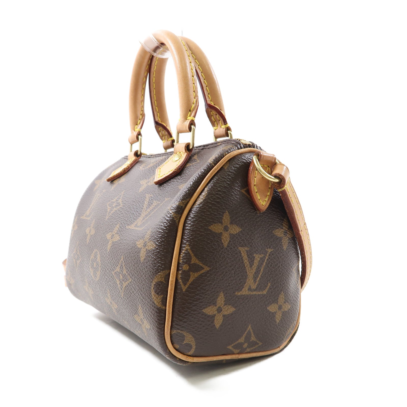 LOUIS VUITTON Monogram Nano Speedy金扣手挽肩背兩用袋棕色