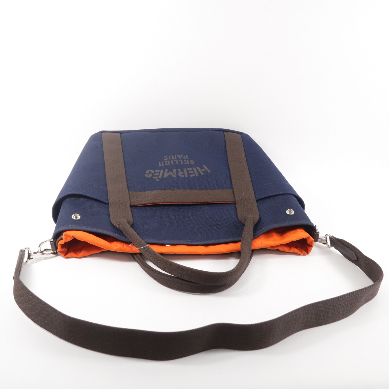 HERMES 帆布The Grooming Bag手挽肩背兩用袋Bleu France/Feu