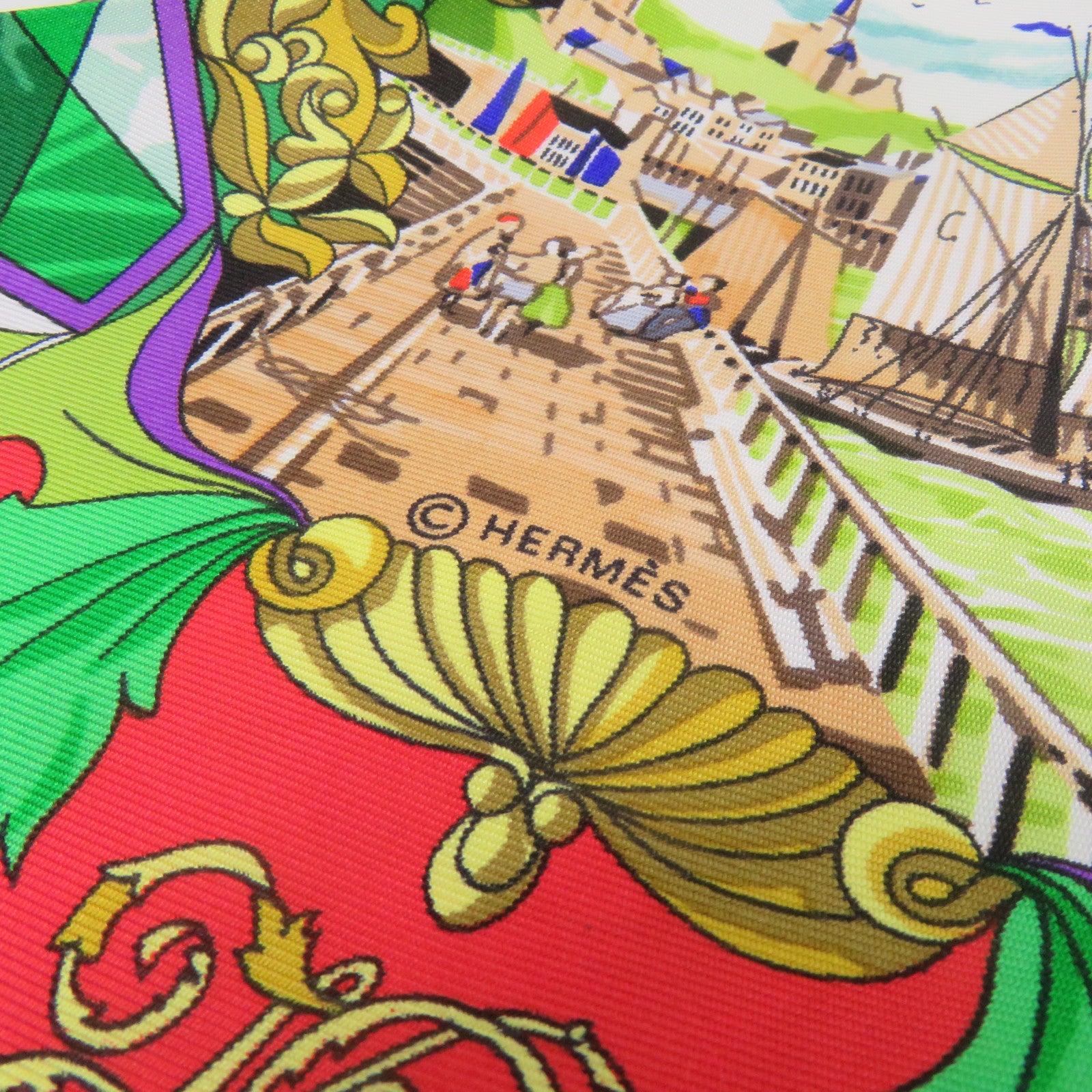 HERMES 【激減優惠】絲質Scarf 90x90絲巾綠色/彩色