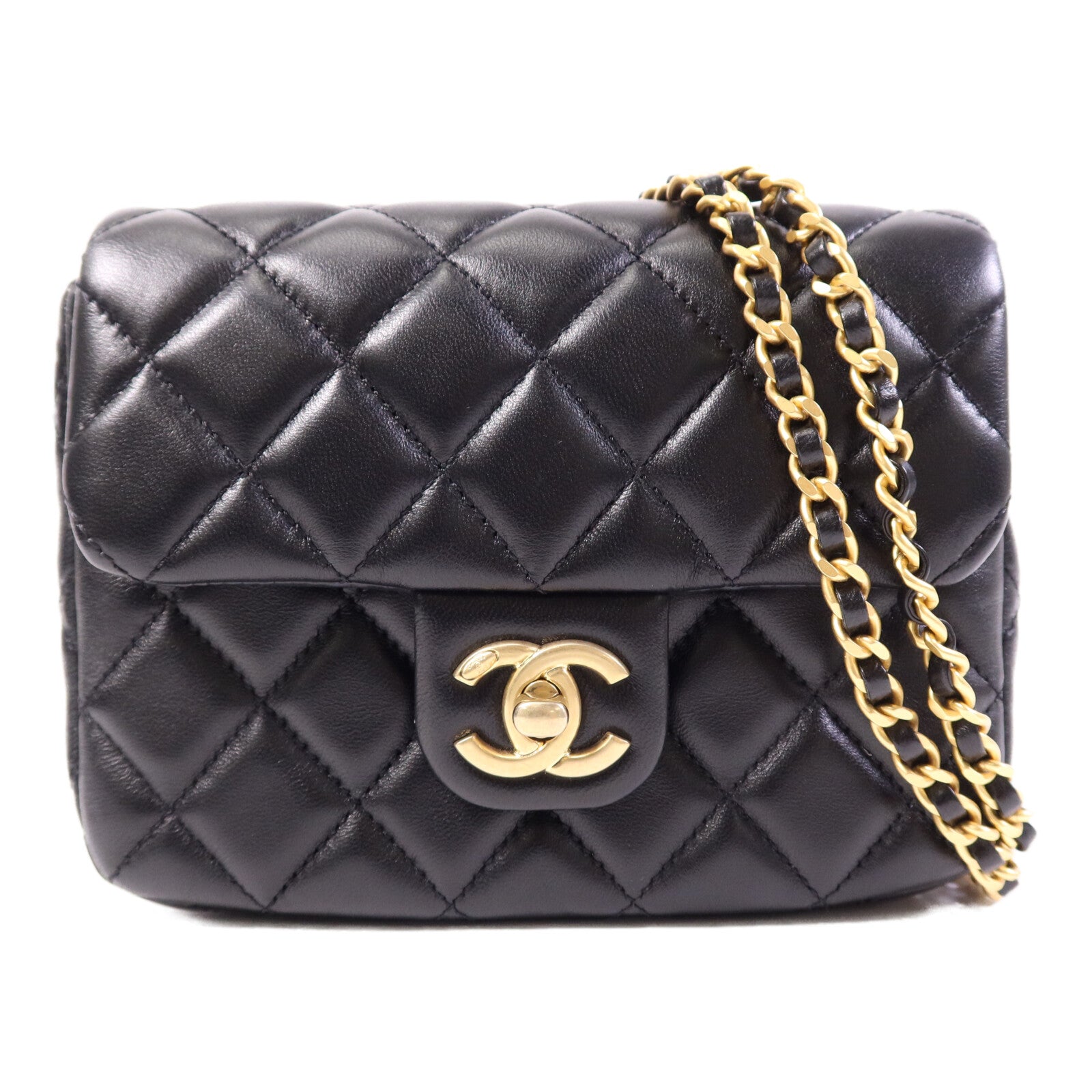 CHANEL 羊皮皮革Shoulder Bag金扣鏈帶肩背袋