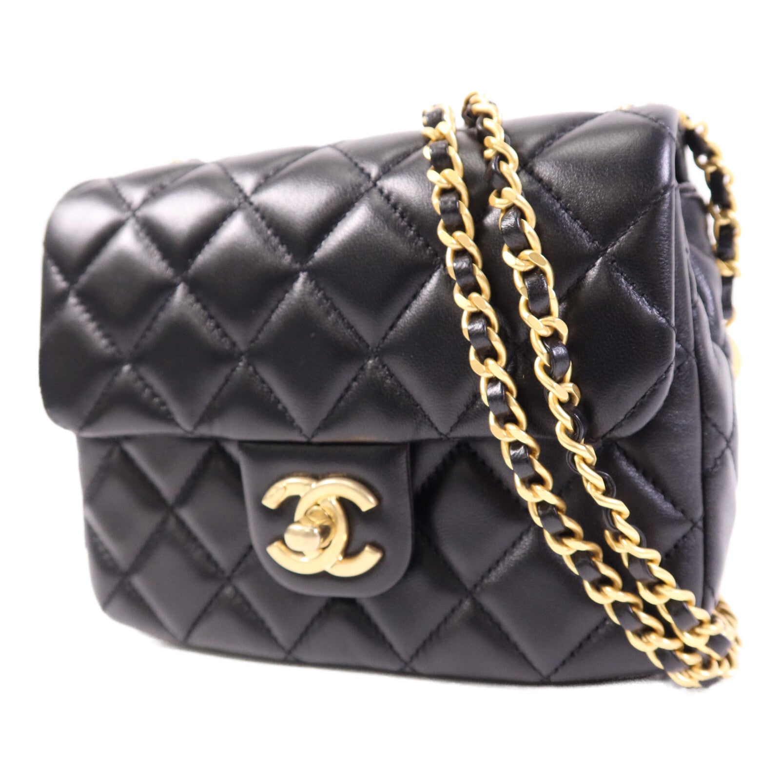 CHANEL 羊皮皮革Shoulder Bag金扣鏈帶肩背袋