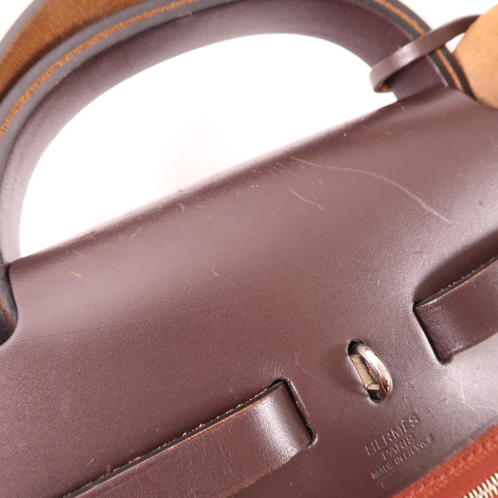 HERMES 帆布Herbag GM銀扣手挽肩背兩用袋Brique棕色