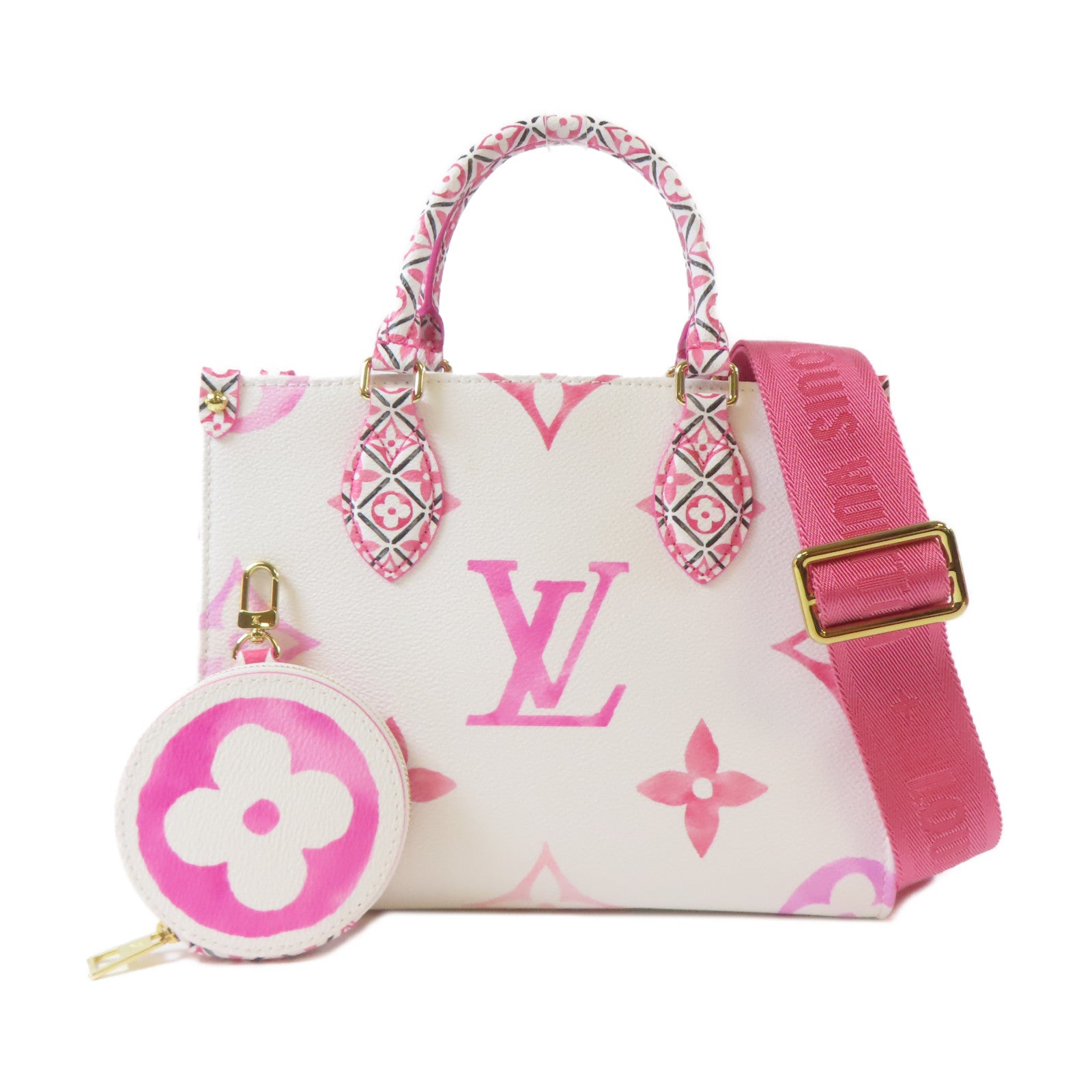 LOUIS VUITTON Monogram Giant By The Pool On The Go PM金扣手挽肩背兩用袋白色/粉紅色
