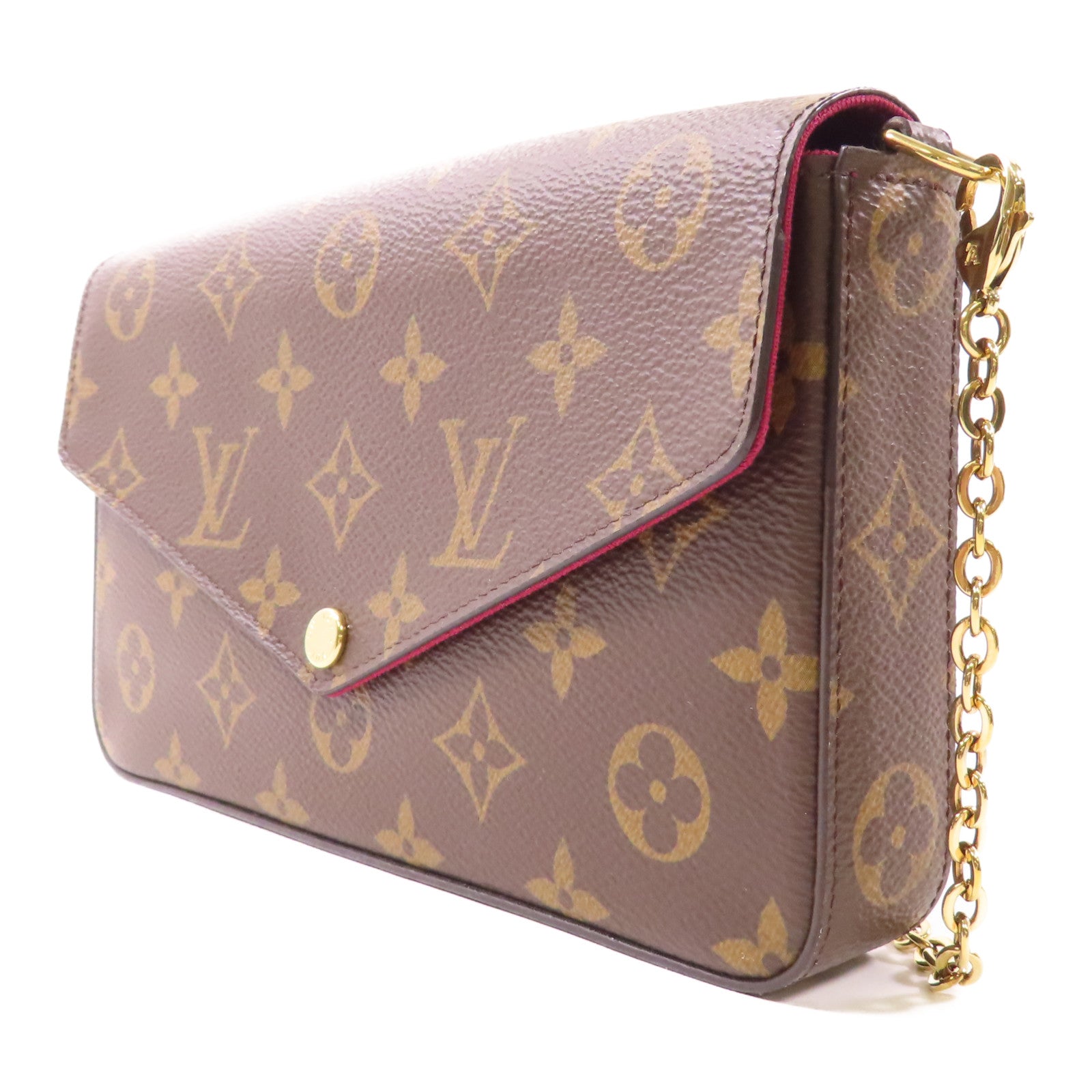 LOUIS VUITTON Monogram Pochette Felicie金扣鏈帶肩背袋棕色