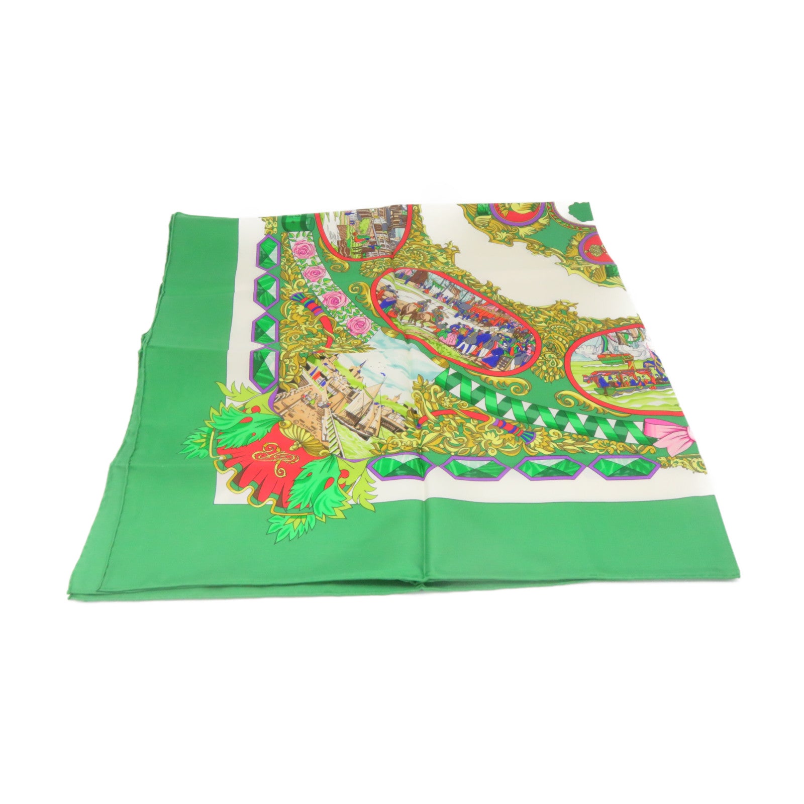 HERMES 【激減優惠】絲質Scarf 90x90絲巾綠色/彩色