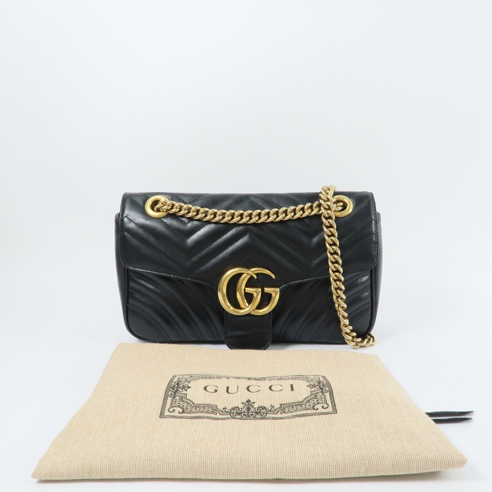 GUCCI 牛皮皮革GG Marmont鏈帶肩背袋