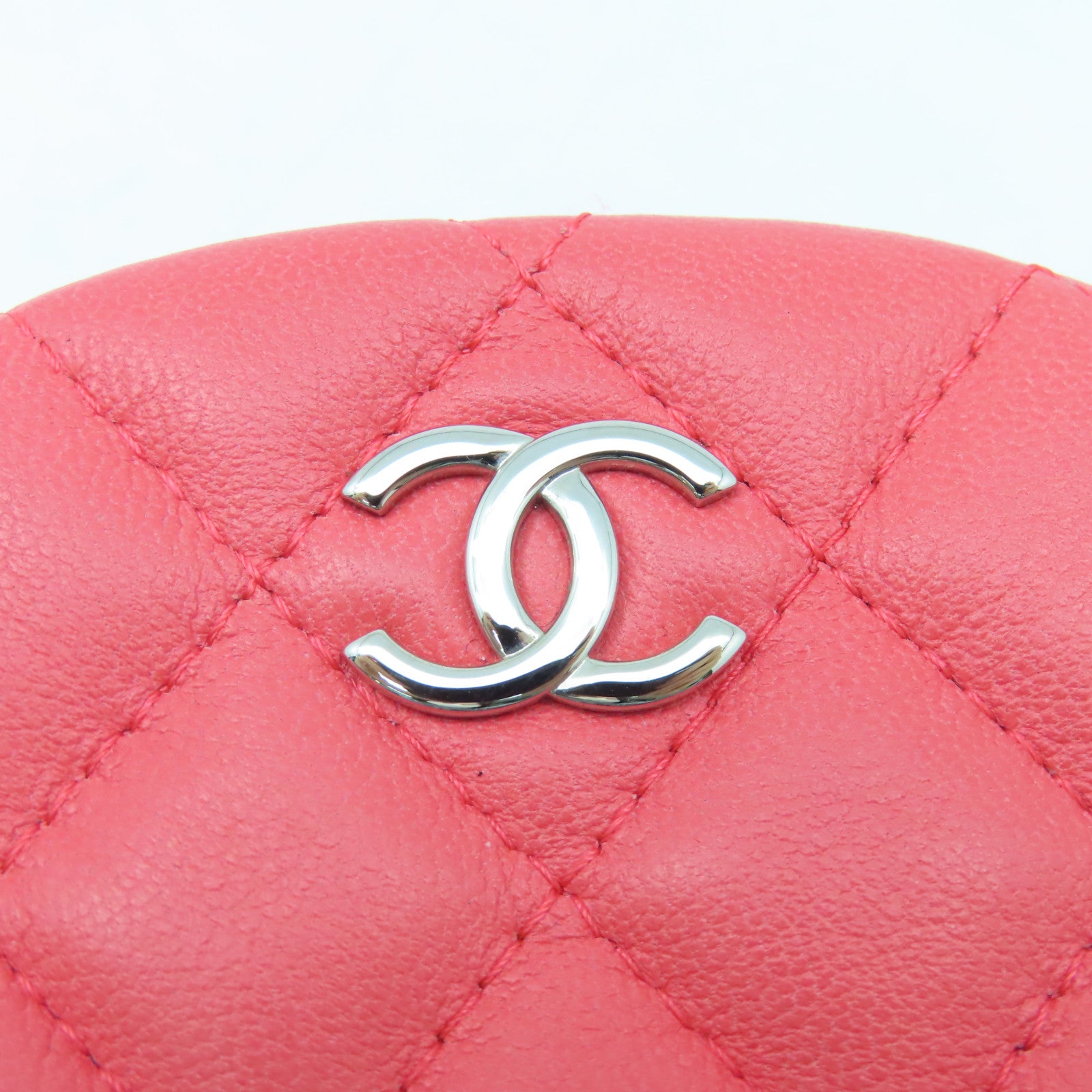 CHANEL 【激減優惠】菱格羊皮皮革Coin Case銀扣零錢包粉紅色