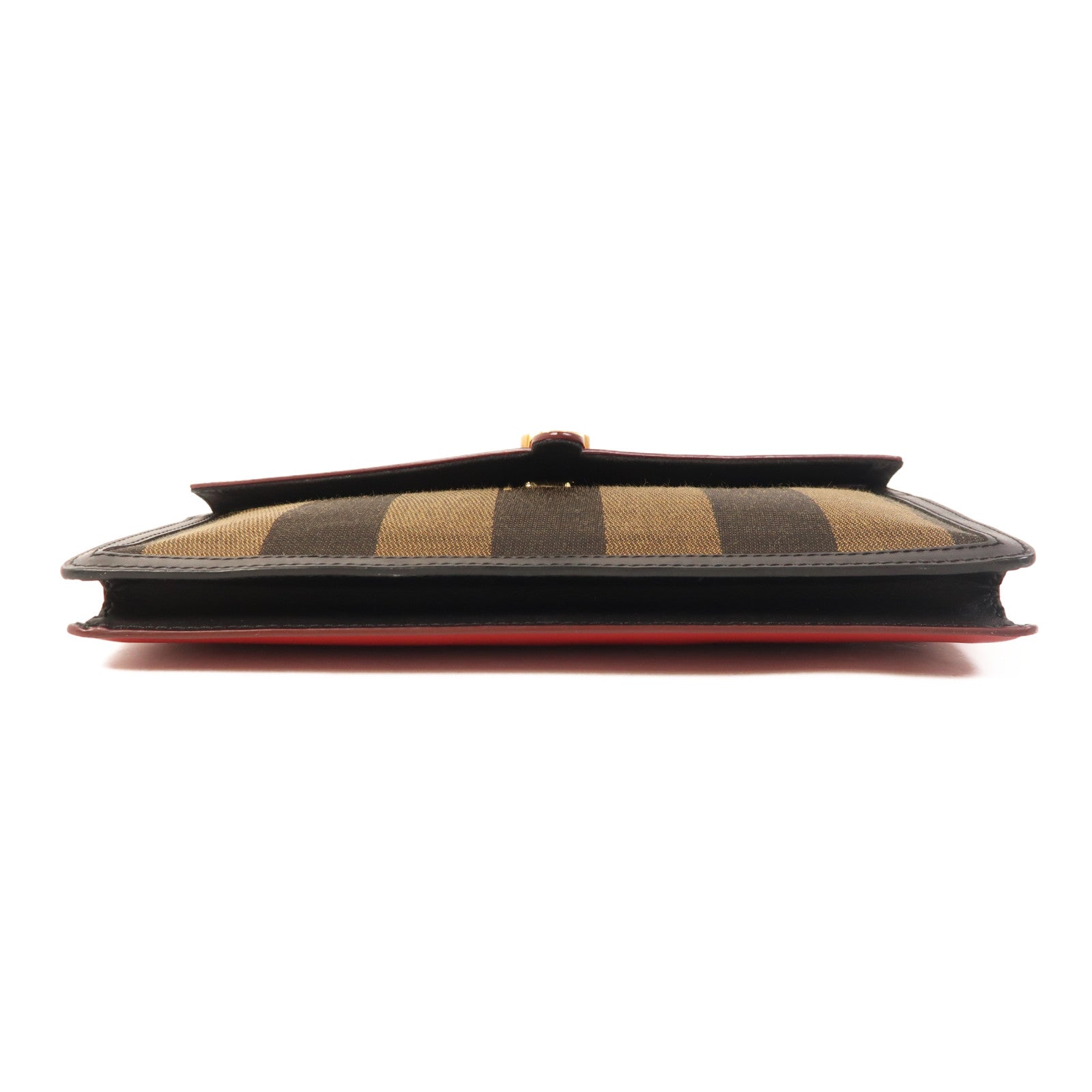 FENDI GHW Pequin Envelope Clutch Bag 8M0284 Canvas Calfskin Leather Brown Red