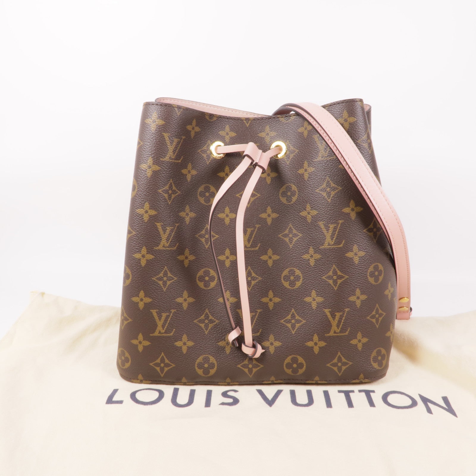 LOUIS VUITTON Monogram Neo Noe金扣手挽肩背兩用袋棕色/粉紅色