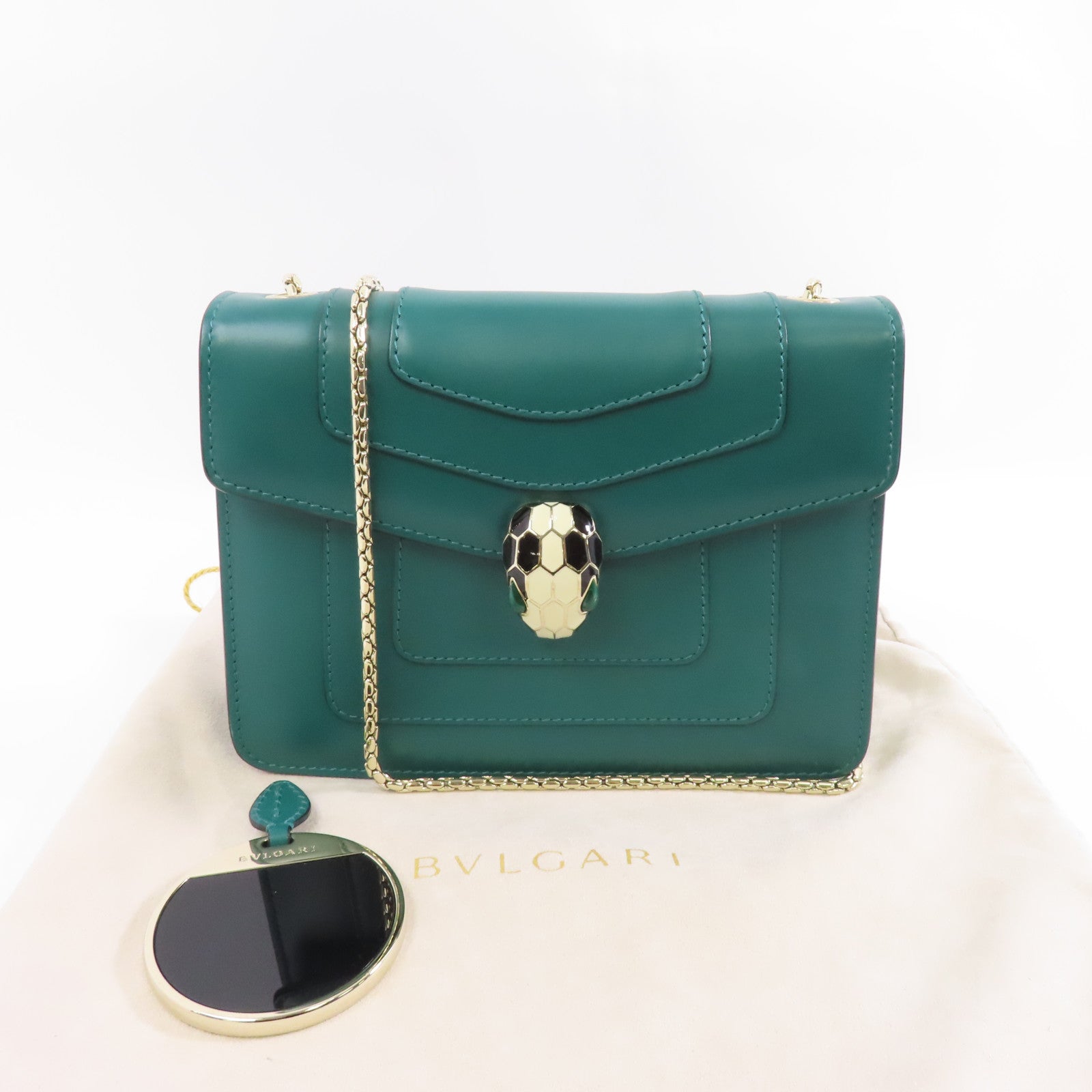BVLGARI 牛皮皮革Serpenti Forever金扣鏈帶肩背袋綠色