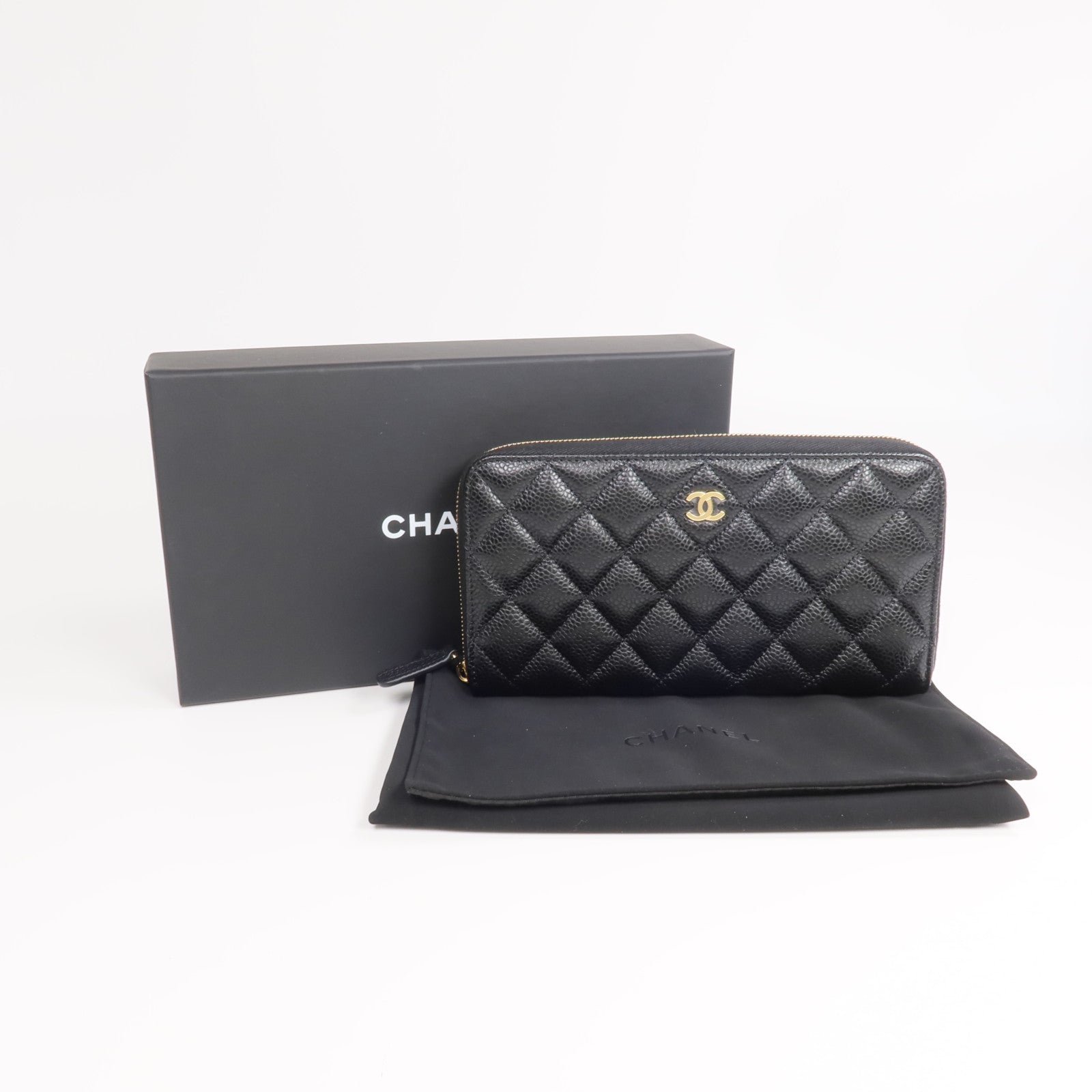 CHANEL 牛皮皮革Zipper Long Wallet金扣拉鏈長錢包
