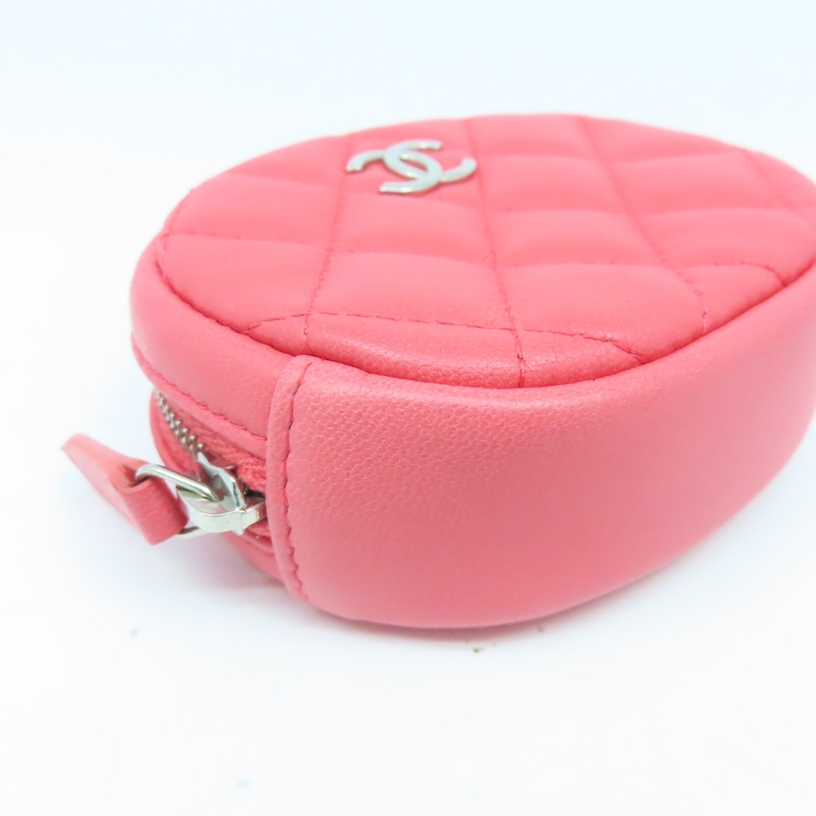 CHANEL 【激減優惠】菱格羊皮皮革Coin Case銀扣零錢包粉紅色