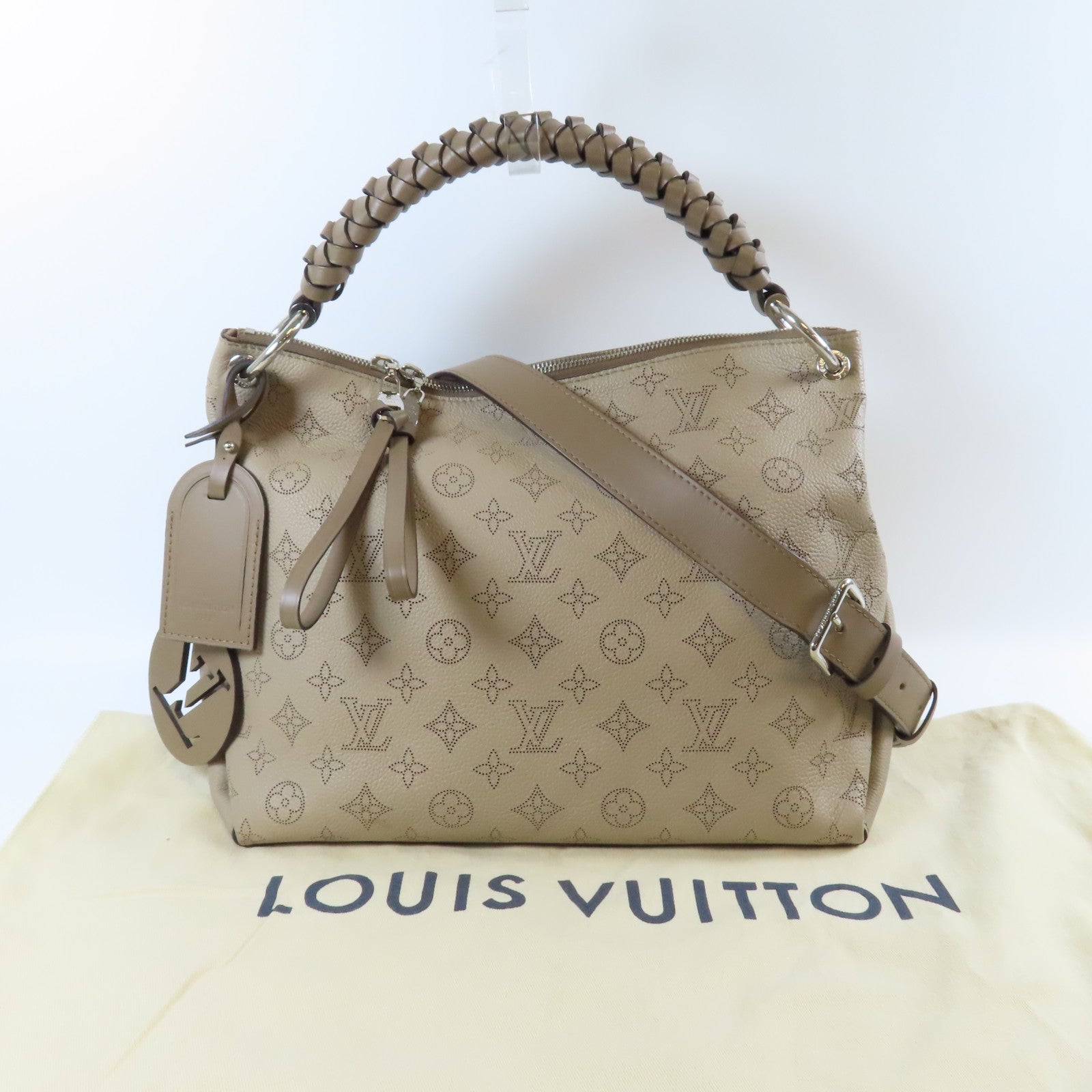 LOUIS VUITTON 【激減優惠】Mahina Beaubourg Hobo MM銀扣手挽肩背兩用袋杏色