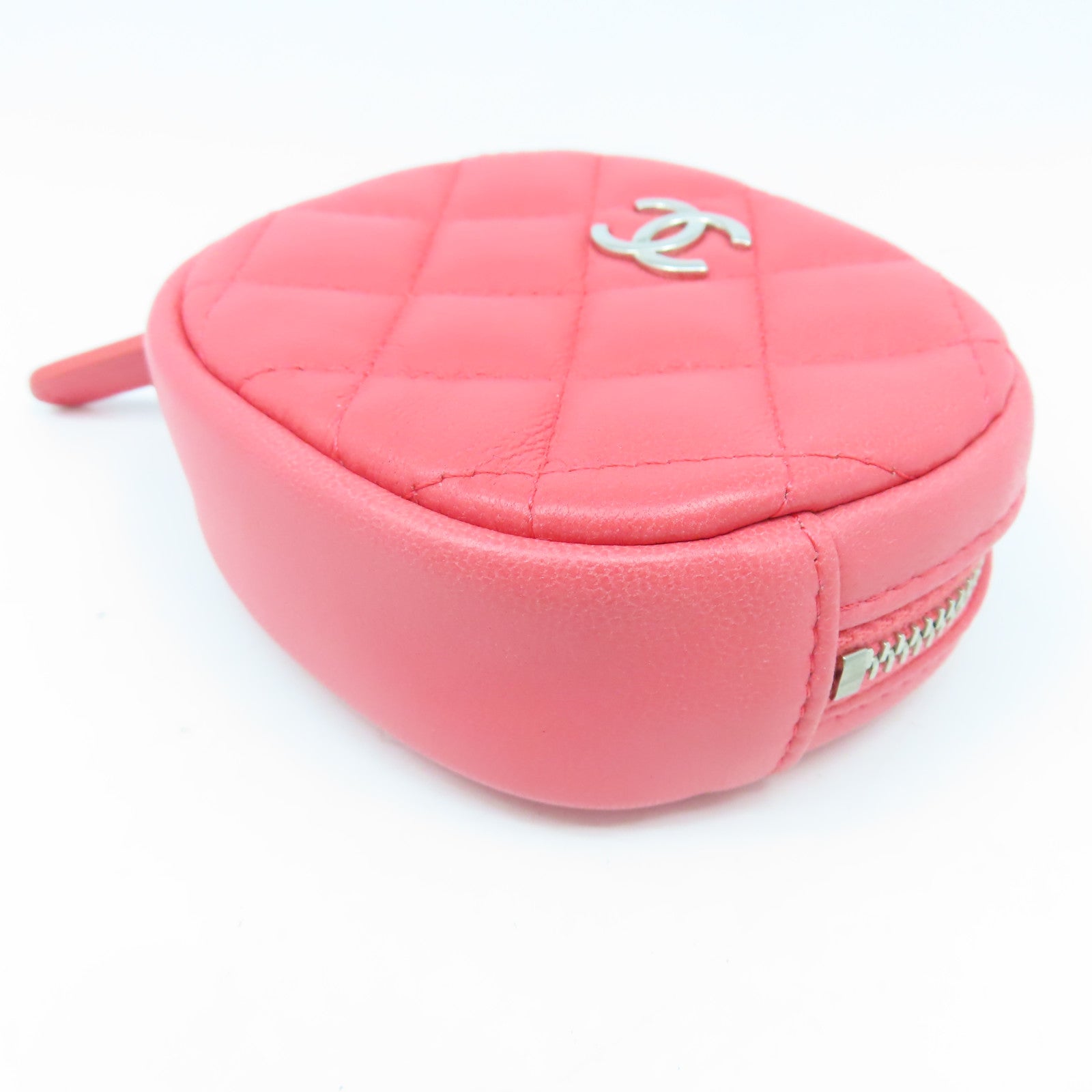 CHANEL 【激減優惠】菱格羊皮皮革Coin Case銀扣零錢包粉紅色