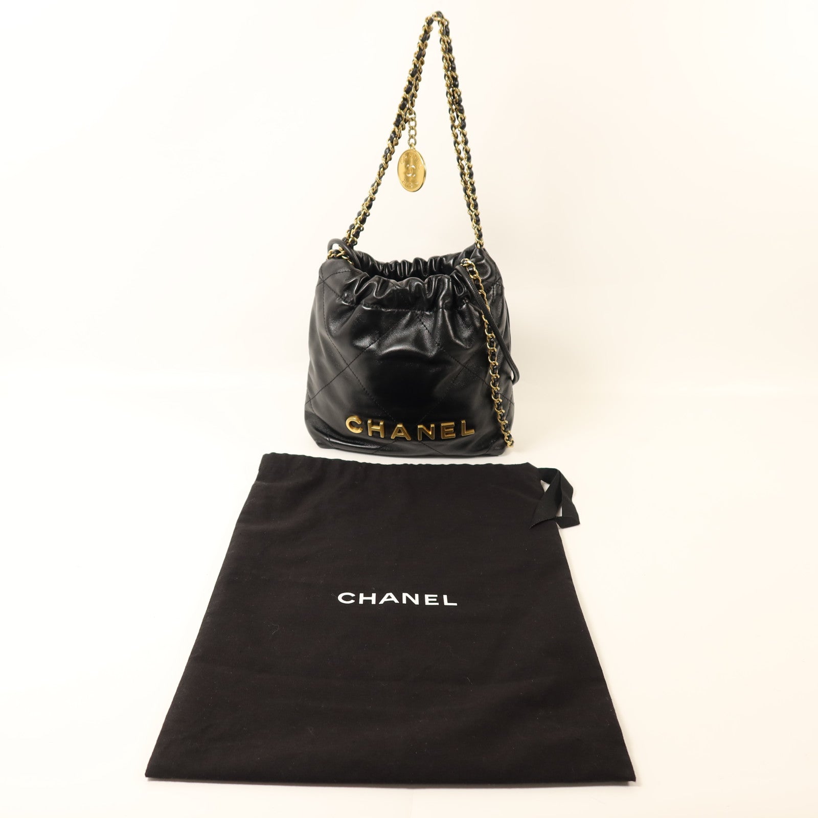 CHANEL 【激減優惠】牛皮皮革Mini C22金扣鏈帶肩背袋