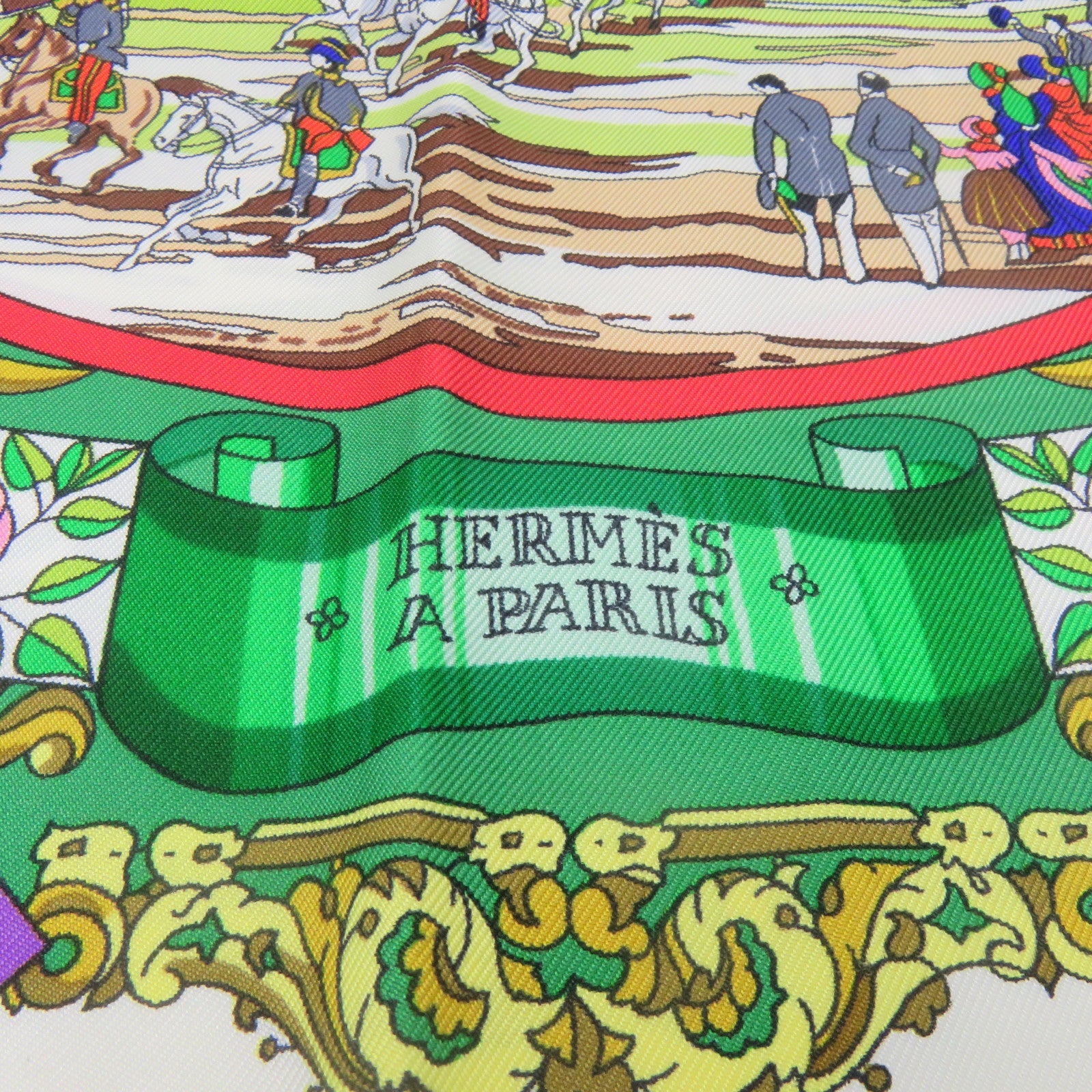HERMES 【激減優惠】絲質Scarf 90x90絲巾綠色/彩色