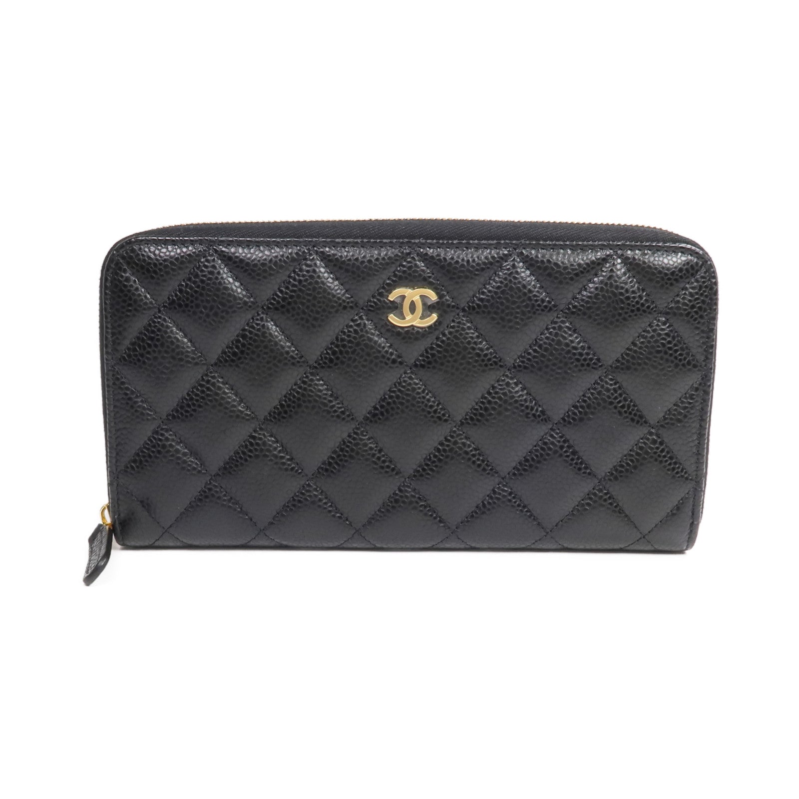 CHANEL 牛皮皮革Zipper Long Wallet金扣拉鏈長錢包