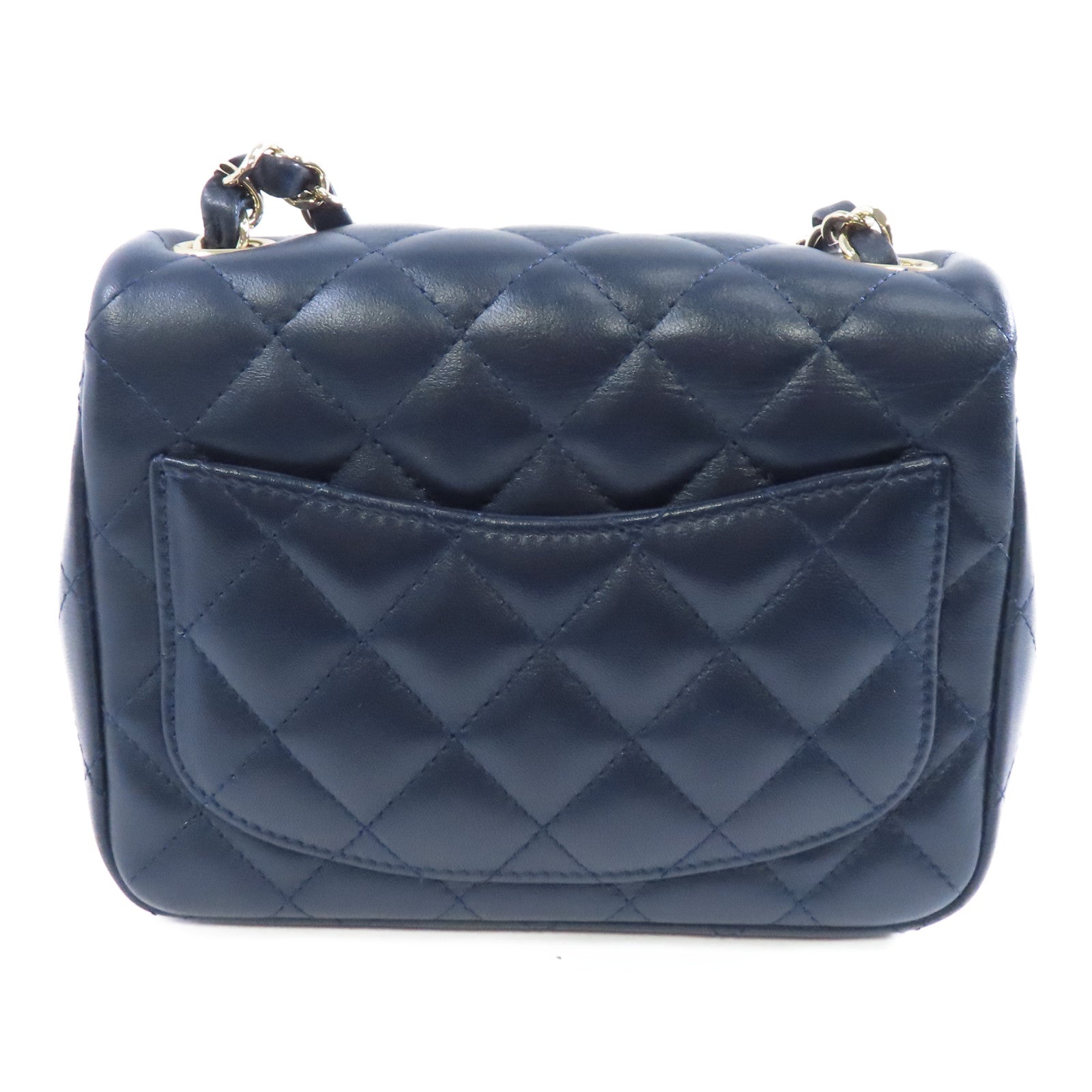 CHANEL 菱格羊皮皮革Chain Shoulder Bag金扣鏈帶肩背袋深藍色