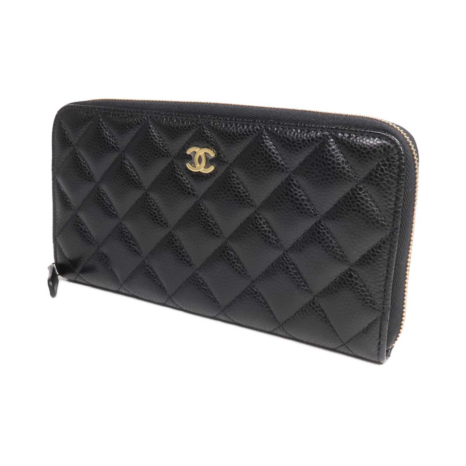 CHANEL 牛皮皮革Zipper Long Wallet金扣拉鏈長錢包