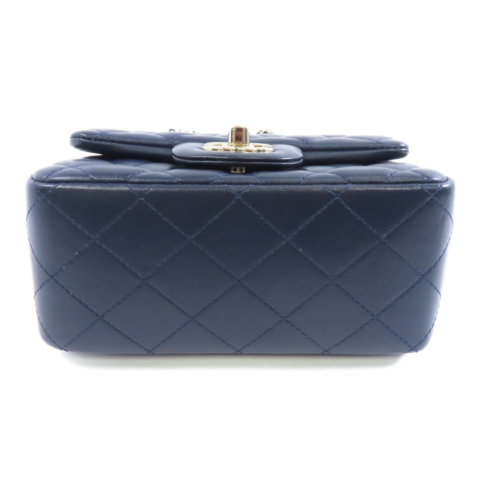 CHANEL 菱格羊皮皮革Chain Shoulder Bag金扣鏈帶肩背袋深藍色