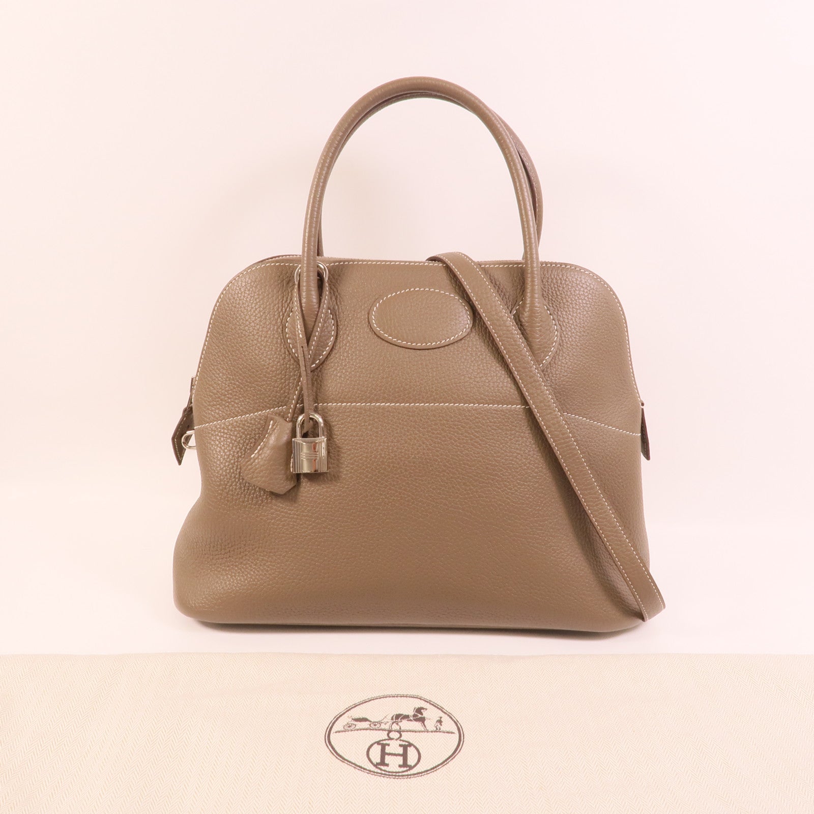HERMES Clemence皮革Bolide 31手挽肩背兩用袋Etoupe