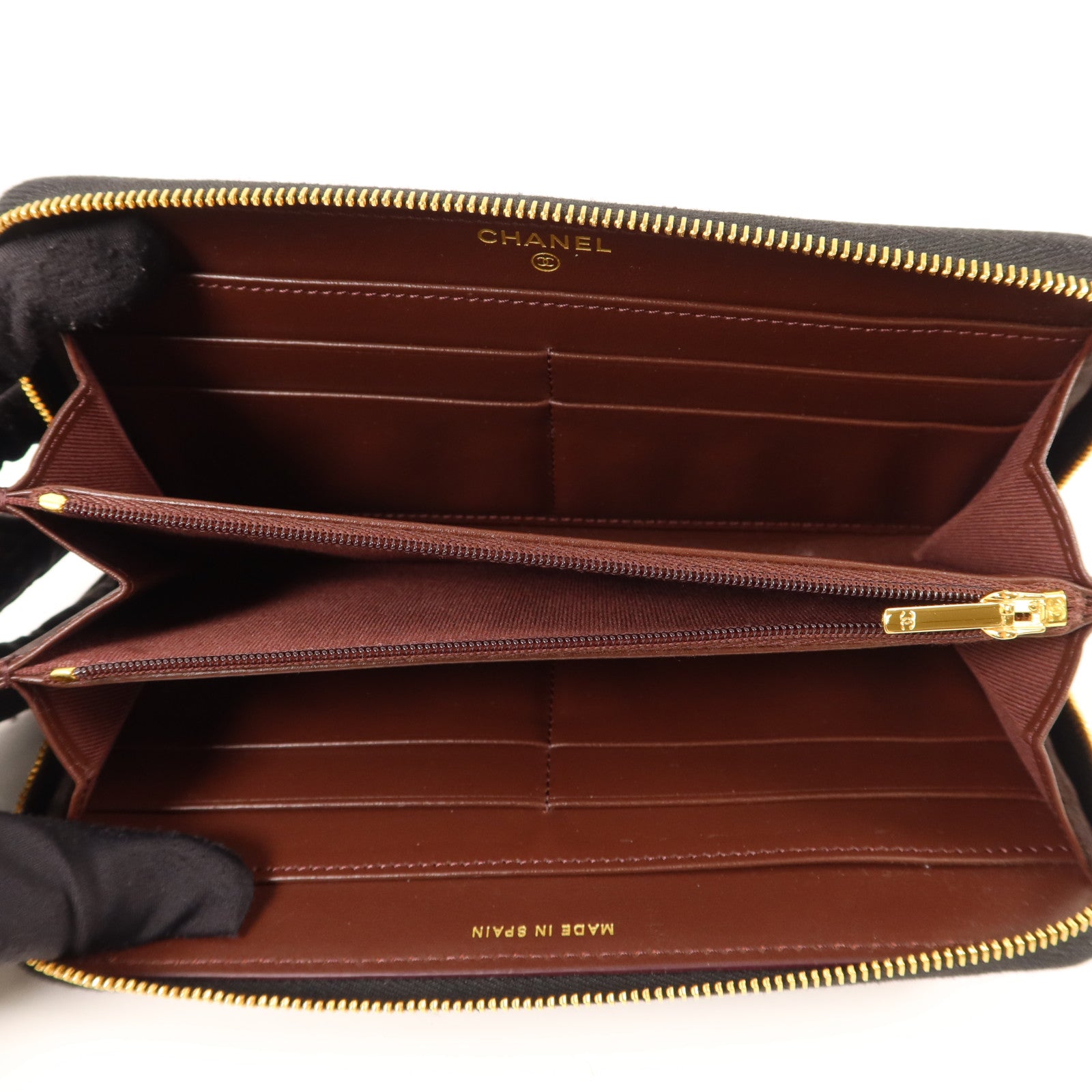 CHANEL 牛皮皮革Long Zipper Wallet金扣長錢包