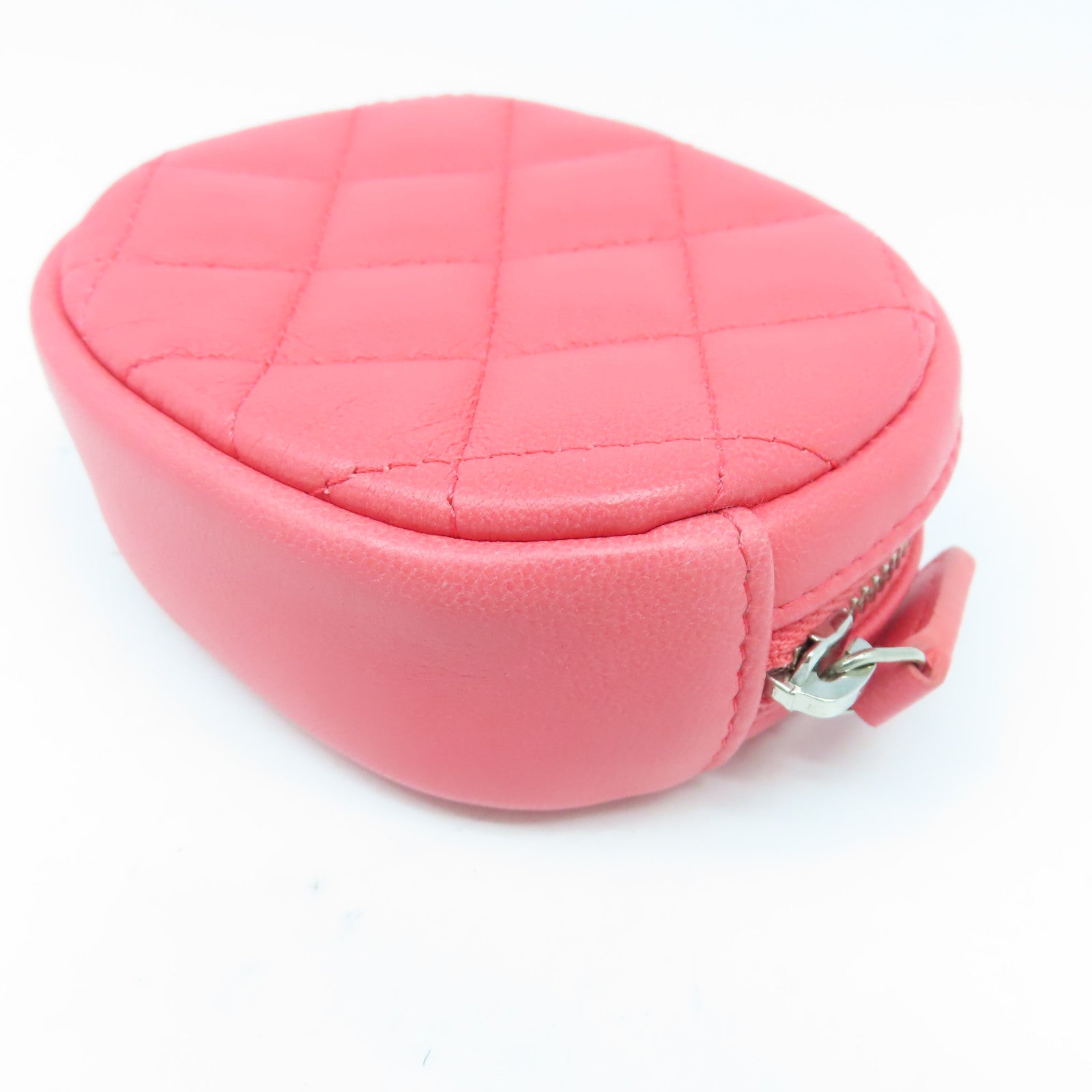 CHANEL 【激減優惠】菱格羊皮皮革Coin Case銀扣零錢包粉紅色