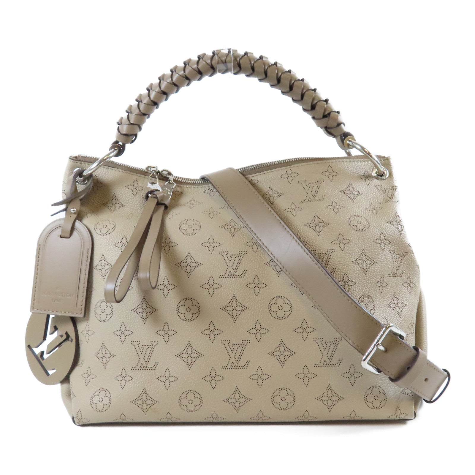 LOUIS VUITTON 【激減優惠】Mahina Beaubourg Hobo MM銀扣手挽肩背兩用袋杏色