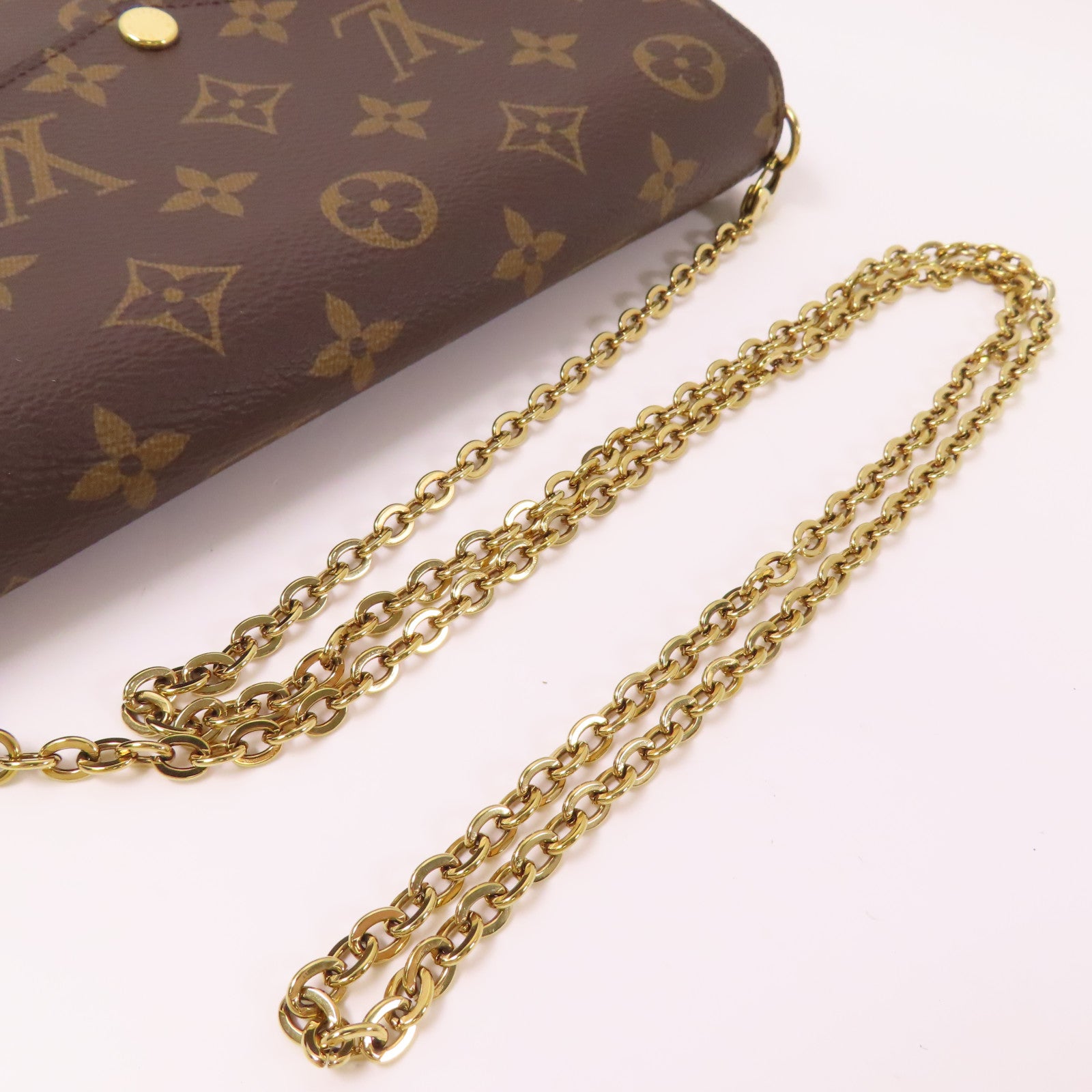 LOUIS VUITTON Monogram Pochette Felicie金扣鏈帶肩背袋棕色
