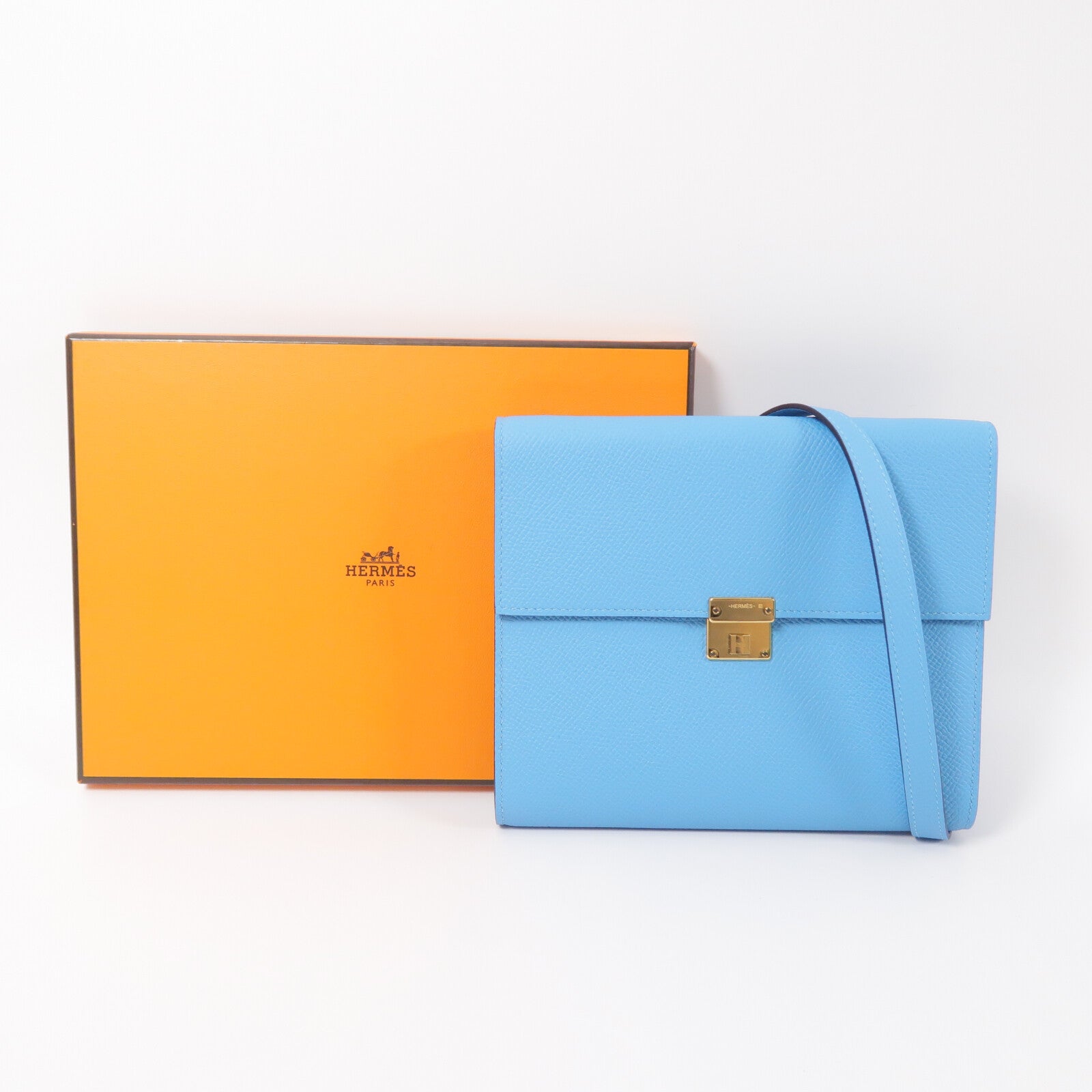 HERMES Epsom皮革Clic 16肩背袋Celeste