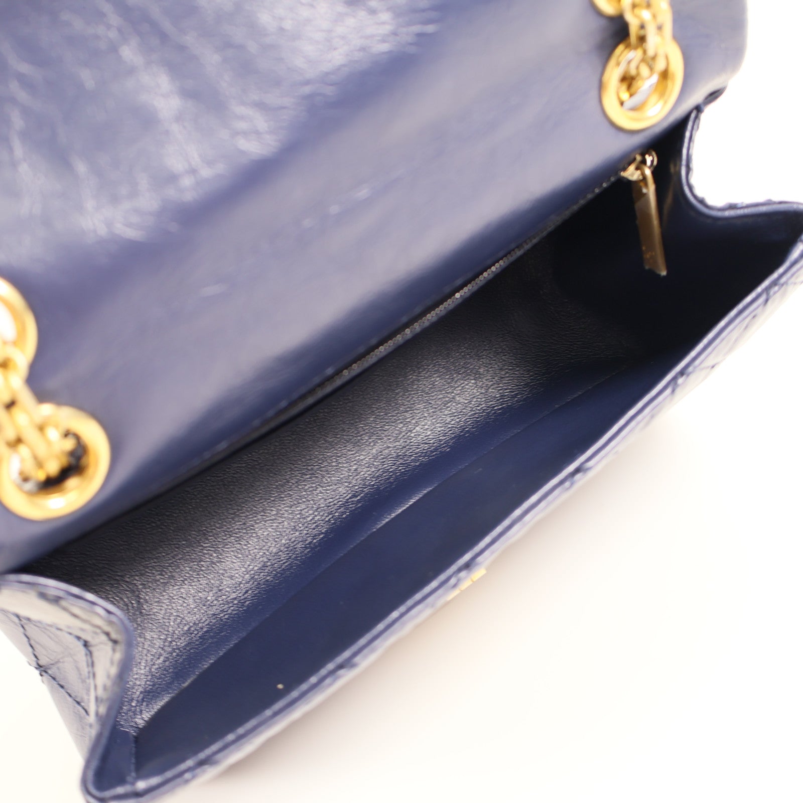 CHANEL CC GHW 2.55 Mini Chain Shoulder Bag Calfskin Leather Blue