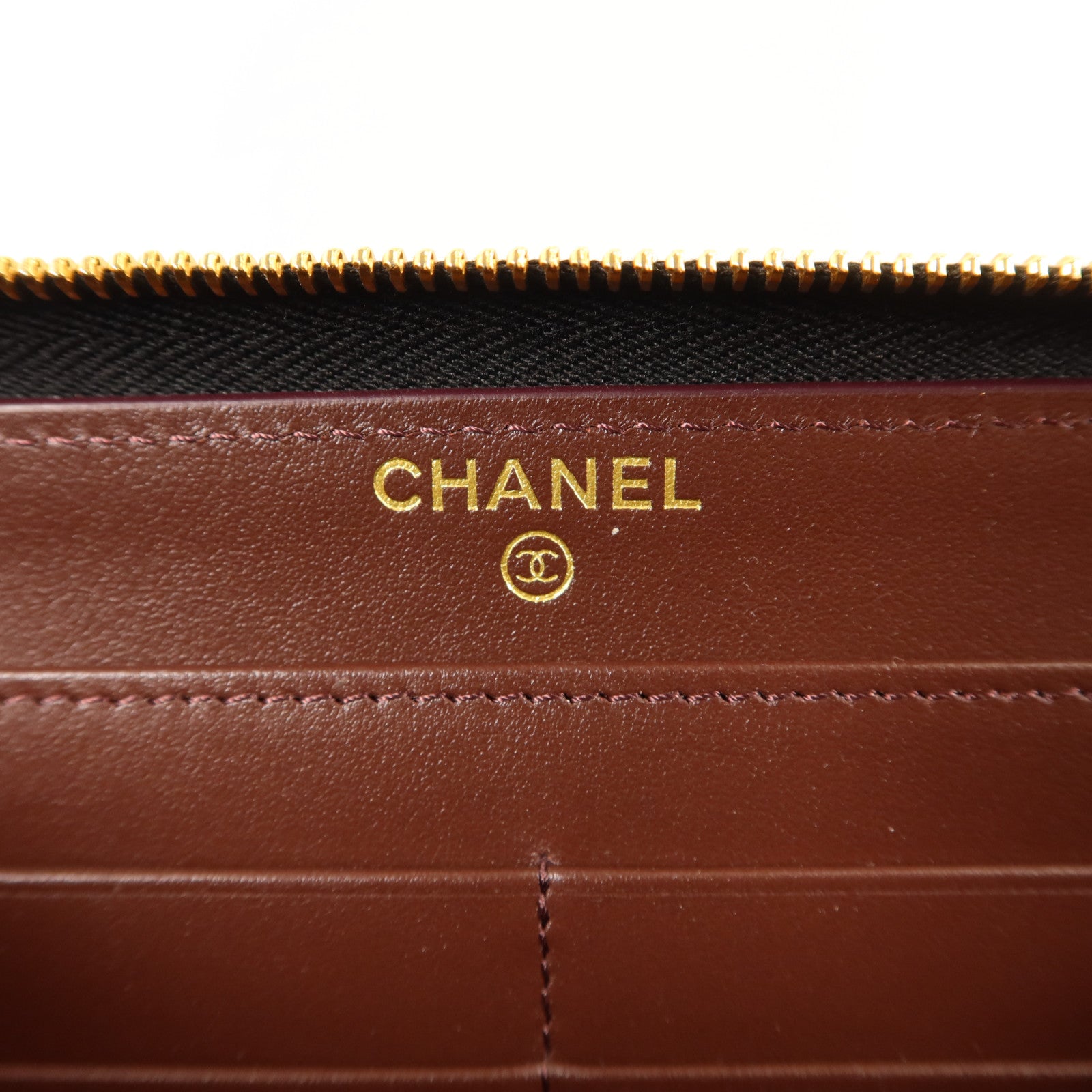 CHANEL 牛皮皮革Long Zipper Wallet金扣長錢包