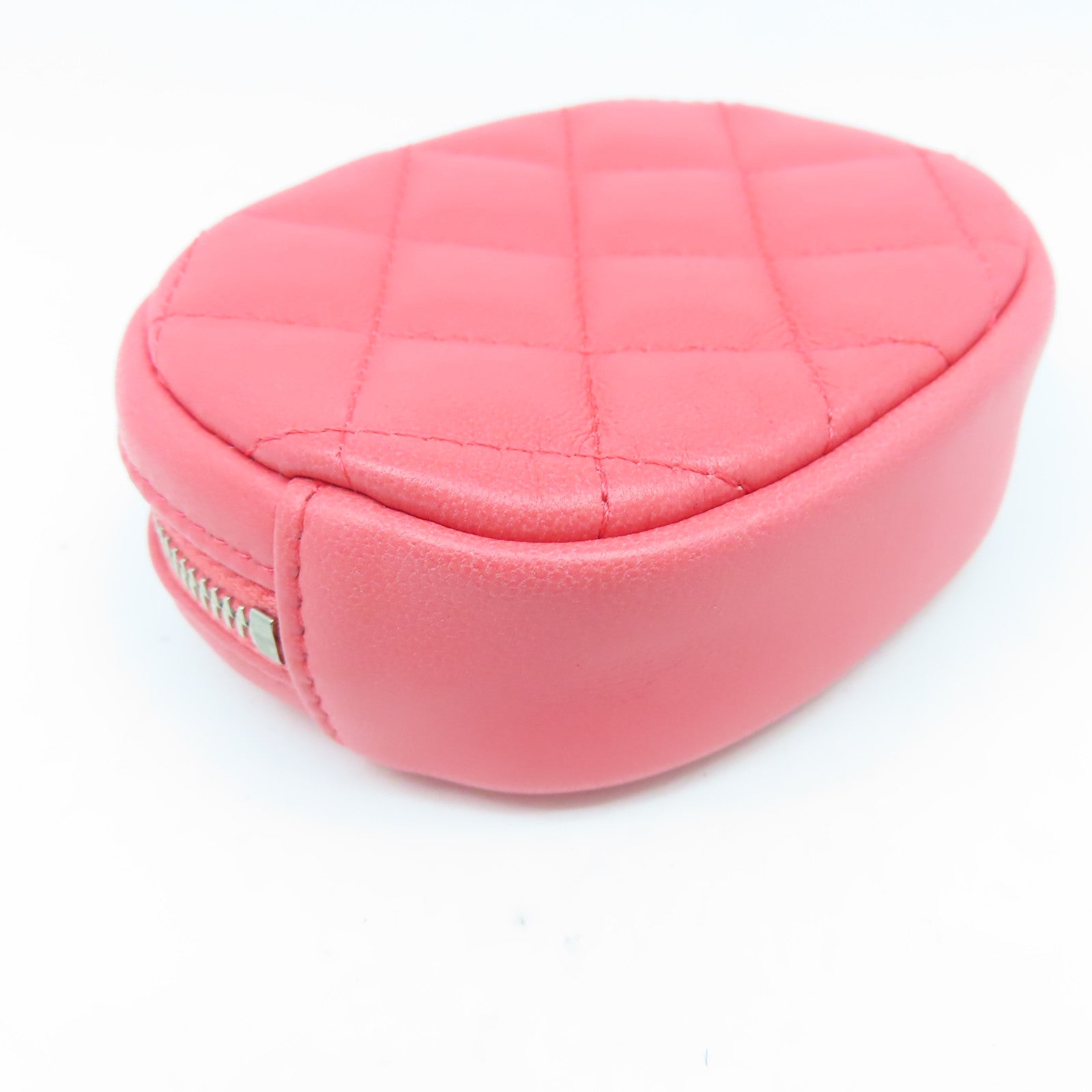 CHANEL 【激減優惠】菱格羊皮皮革Coin Case銀扣零錢包粉紅色